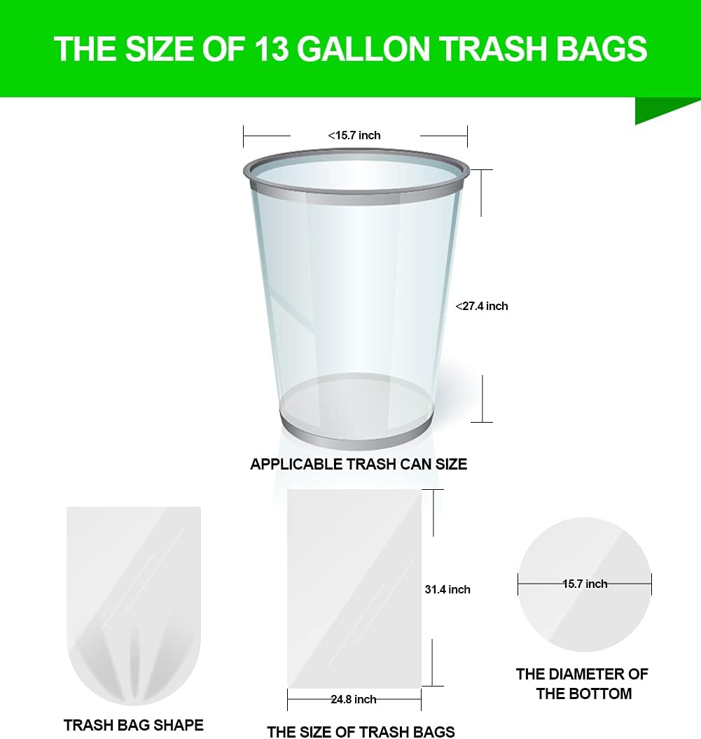 FORID 13 Gallon Trash Bags - Clear Plastic Garbage Bags Medium Tall Trash Can Liners for Kitchen Office Home Waste Bins Unscented One Box with 5 Roll 110 Count 55 Liter - Thick & Durable Trash Bag