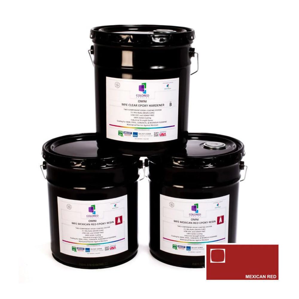 Colored Epoxies Mexican Red Epoxy Resin Coating Made with Beautiful and Vibrant Pigments, 100% Solids, for Garage Floors, Basements, Concrete and Plywood. 15 Gallon