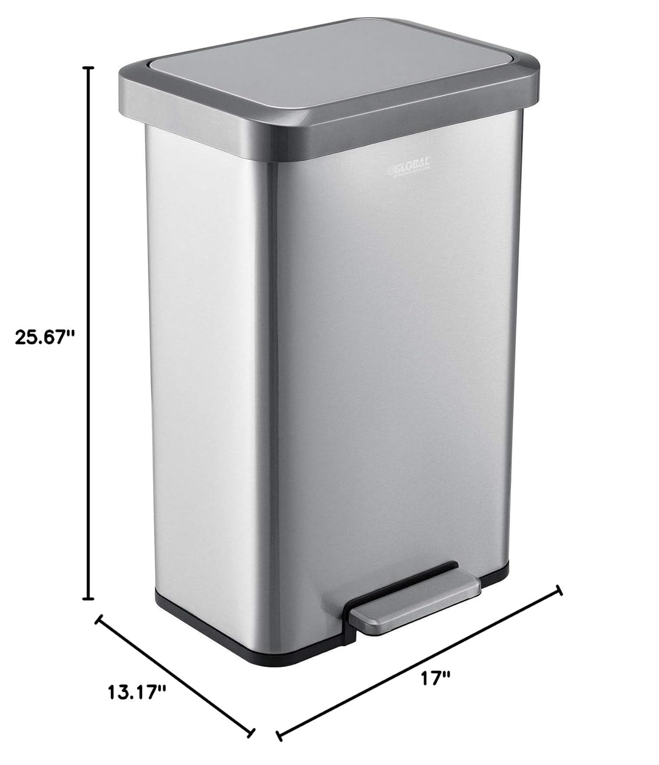 Global Industrial 12 Gallon Stainless Steel Trash Can, Rectangular Step-On