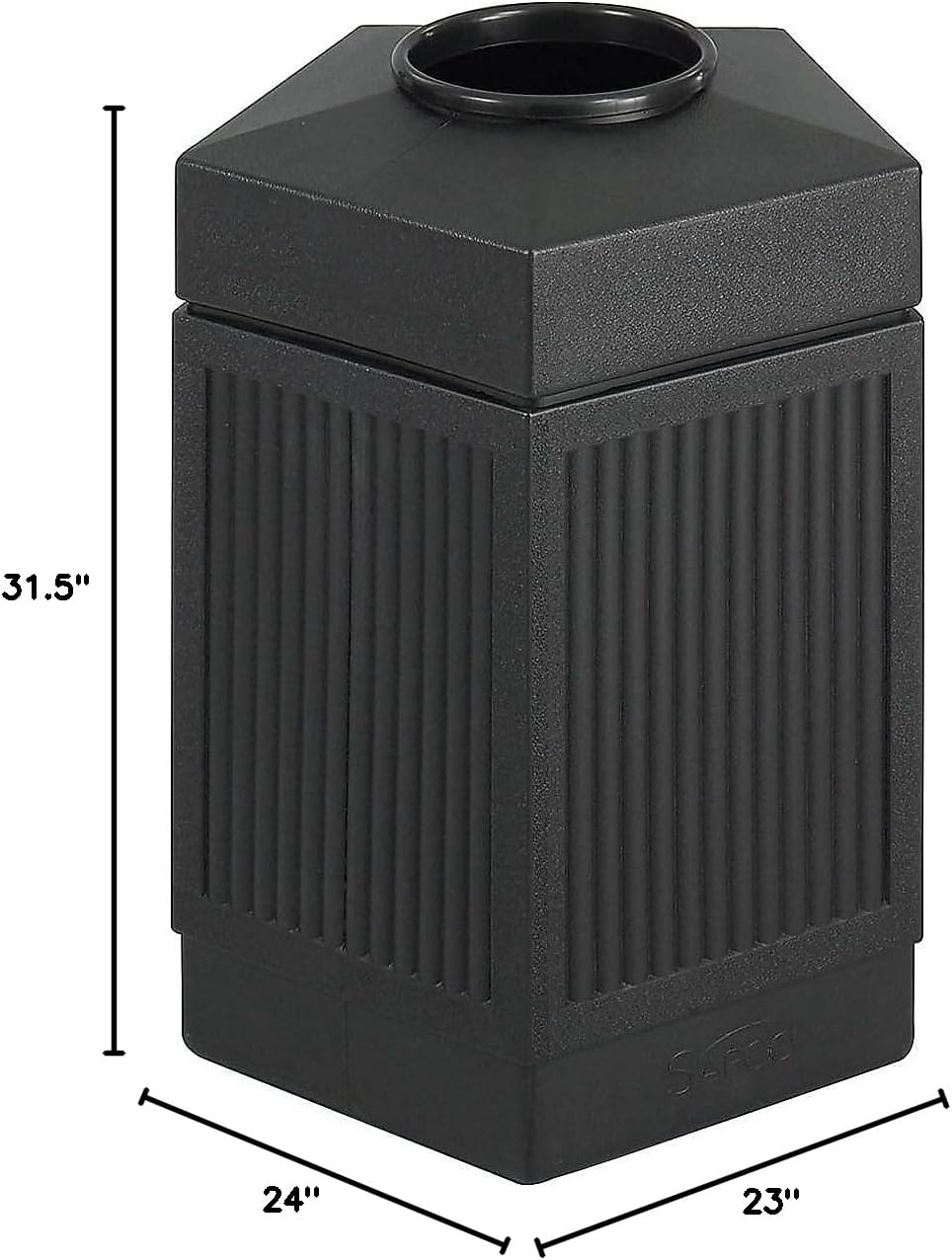 Safco Canmeleon Outdoor-Indoor Open Top Pentagon Trash Can 9486BL, Black, Decorative Fluted Panels, 45-Gallon Capacity