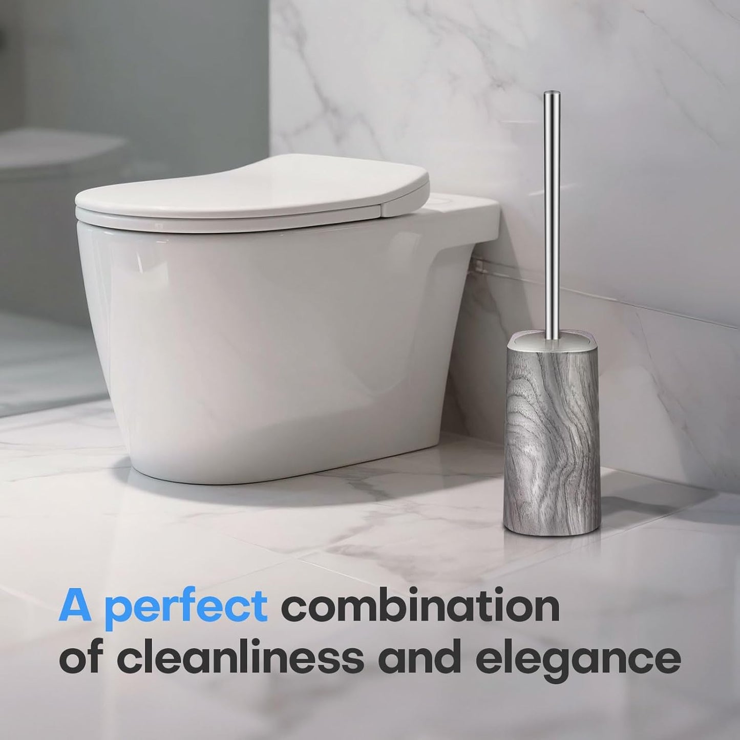 Marble Colored Toilet Brush and Holder Set,Stainless Steel Long Handle and Marble Colored Base for Bathroom Deep Cleaning,Space Saving for Storage,Drip-Proof,Dark Gray