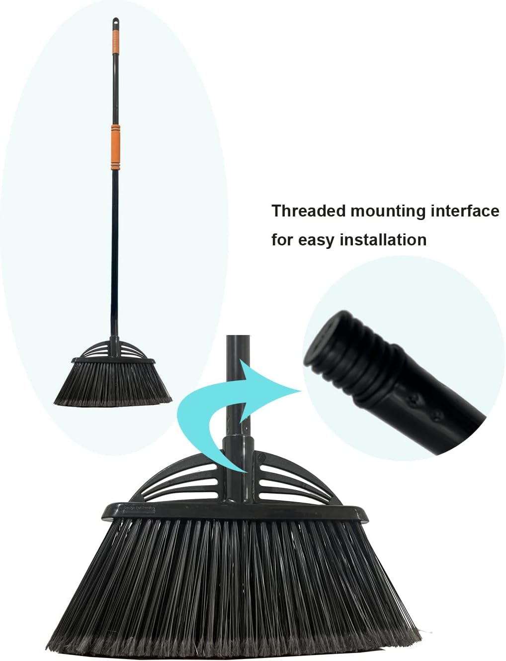 Four-Section Rod Long-Handled Broom,Heavy-Duty Broom, Angle Broom for Outdoor/Indoor(Black+Yellow)