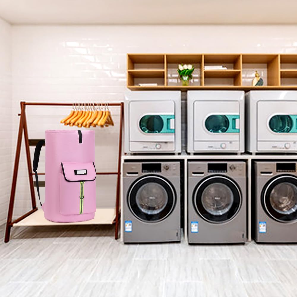 laundry bag backpack,extra-large heavy duty laundry bags,laundry backpack for college students,drawstring closure (Light Pink Laundry Bag)