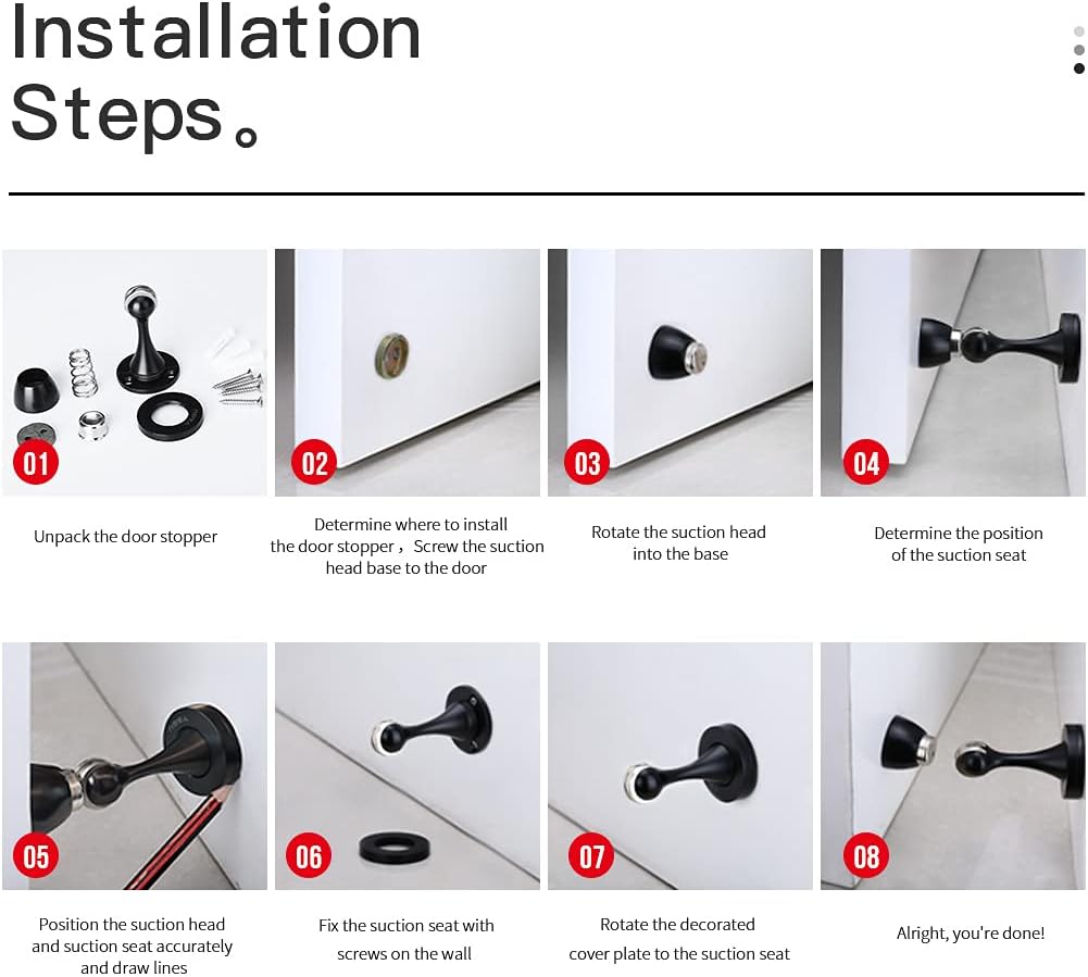 YAGU Door Stopper 6 Pack Magnetic Door Stops, Zinc Alloy Matte Black Door Catch Door Holder Wall Floor Mounted, Metal Soft-Catch