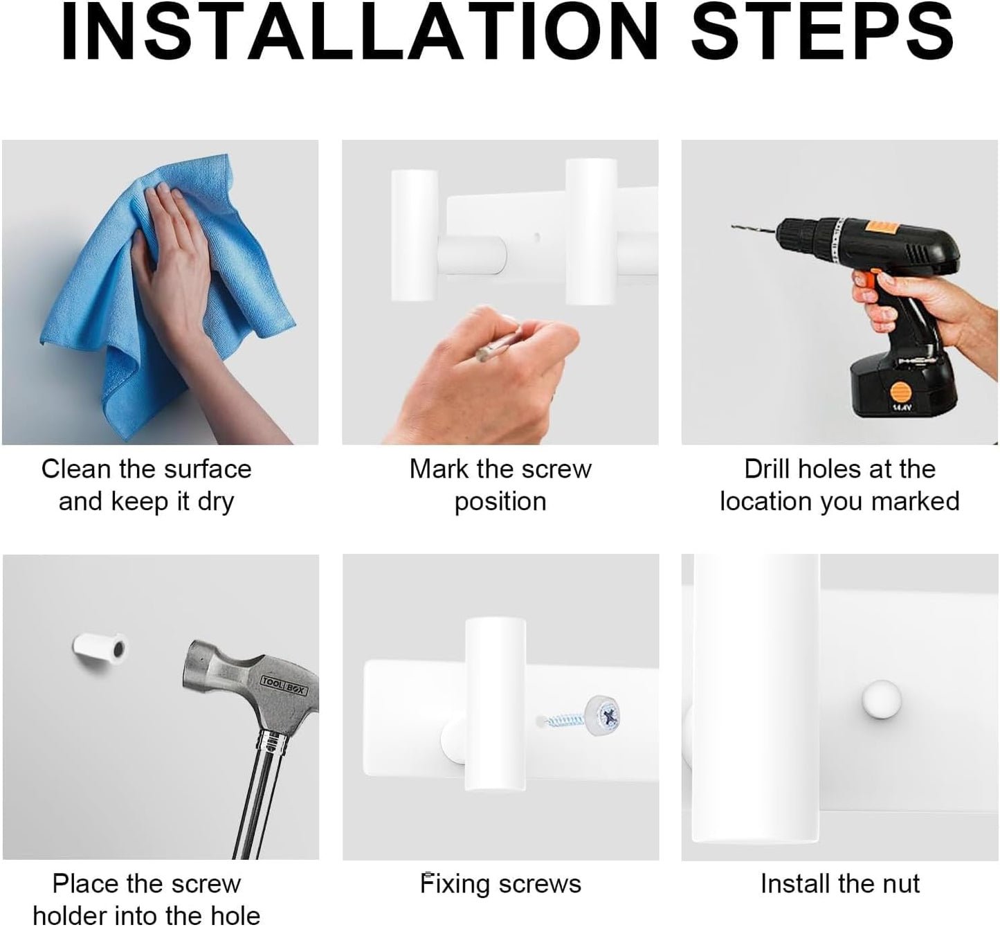 VAEHOLD Hat and Coat Wall Mount Rack - Hooks for Robes, Bags, Keys, and Towels - Bathroom Towel Hanger Organizer (White, “T“ Shape 5 Hooks 1 Pack)