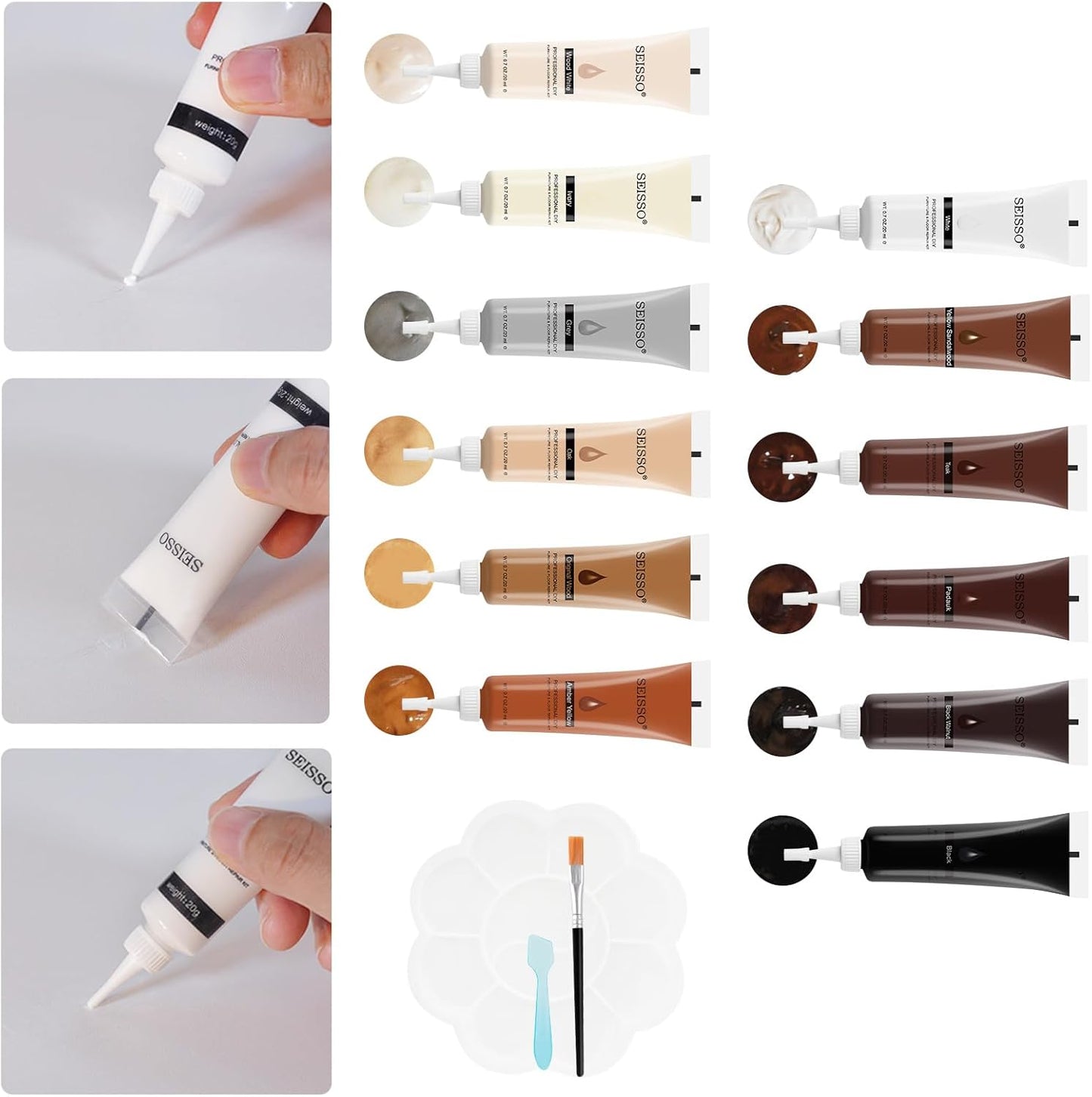 SEISSO Furniture Repair Kit, 12 Colors Wood Touch up Paint, Wood Stain, Wood Filles, Wood Paint Restore Any Wooden Floors, Cabinet, Tables, Carpenters, fix furniture Scratches, Cracks, Hole