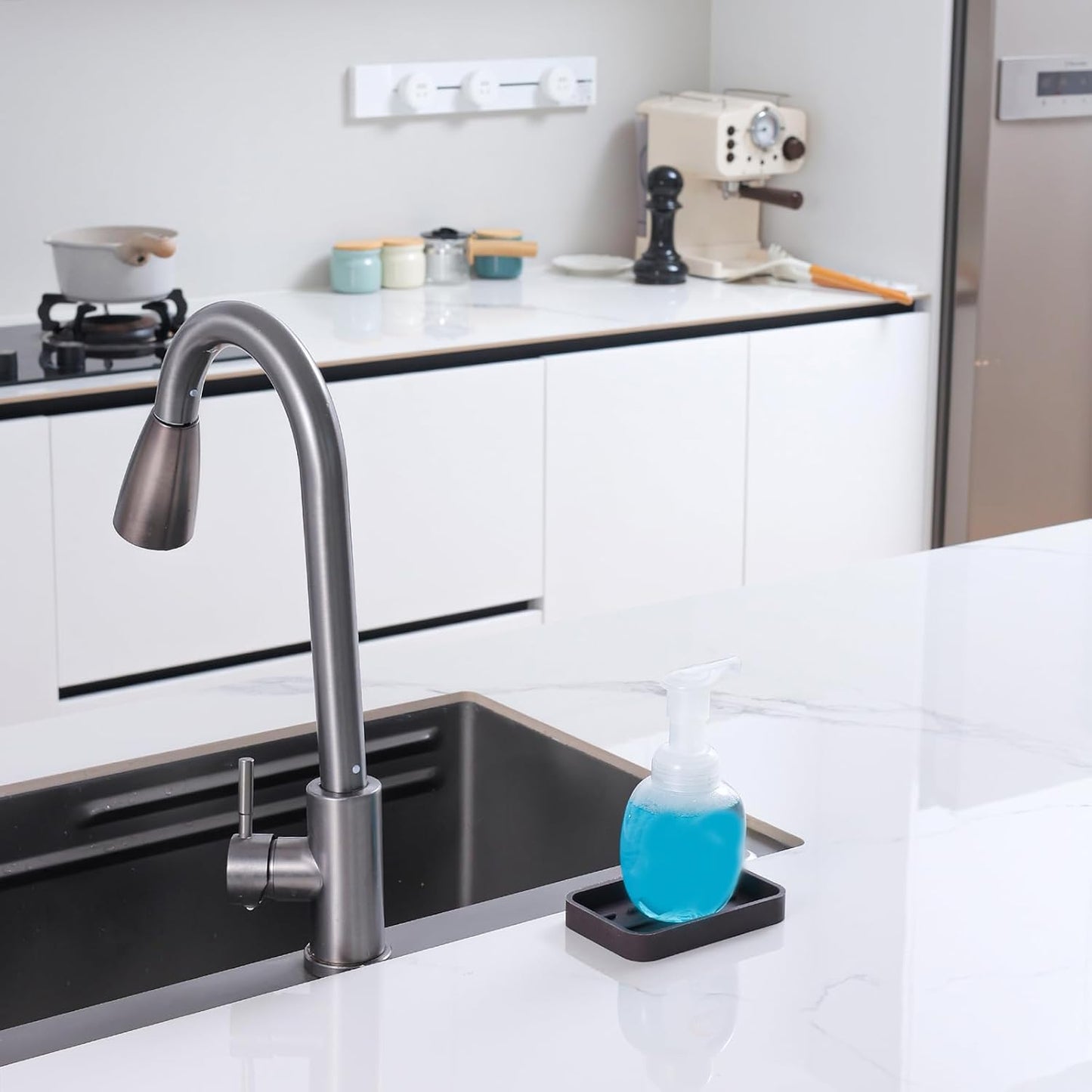 Silicone Kitchen Sink Organizer Tray for Multiple Usage,Easy Clean Sponges Holder for Kitchen Bathroom Counter or Sink,Dish Soap Dispenser,Scrubber,Bottle,Cup Coffee 4.9”x 3.2”