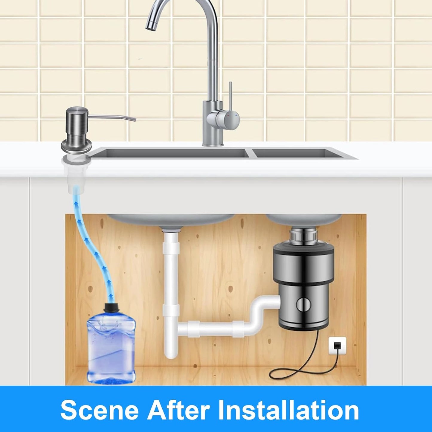 Soap Dispenser Kitchen Sink, Sink Soap Dispenser, 47" Extension Tube kit, Dish Soap Dispenser Pump, No Need More Refills (Brushed Nickel)