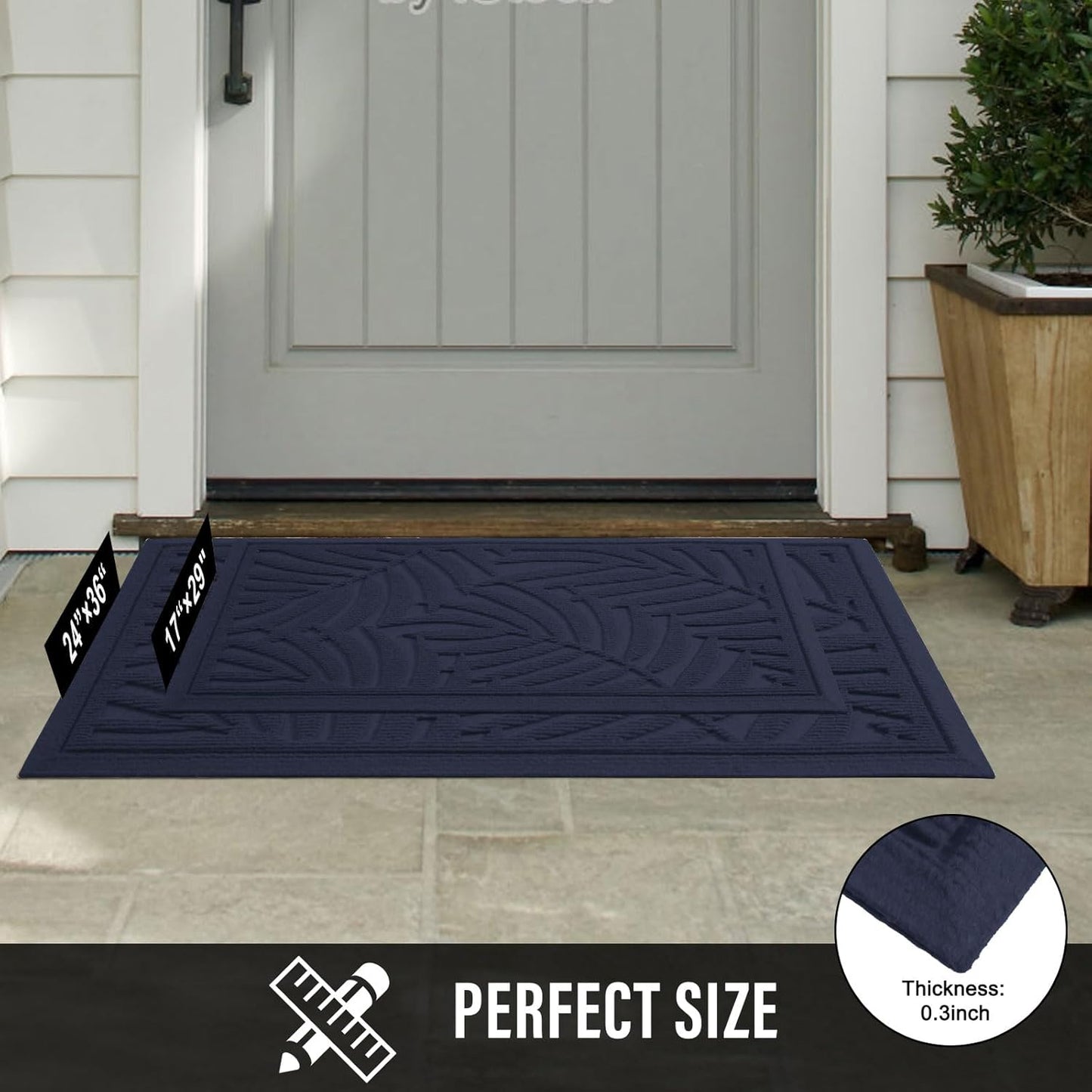 Front Door Mat, Absorbent Resist Dirt Welcome Door Mat Indoor Outdoor, Waterproof Doormat, Sturdy Non Slip Backing, Fade Resistant, Low Profile Entry Mat for Entryway, 36×24, Blue