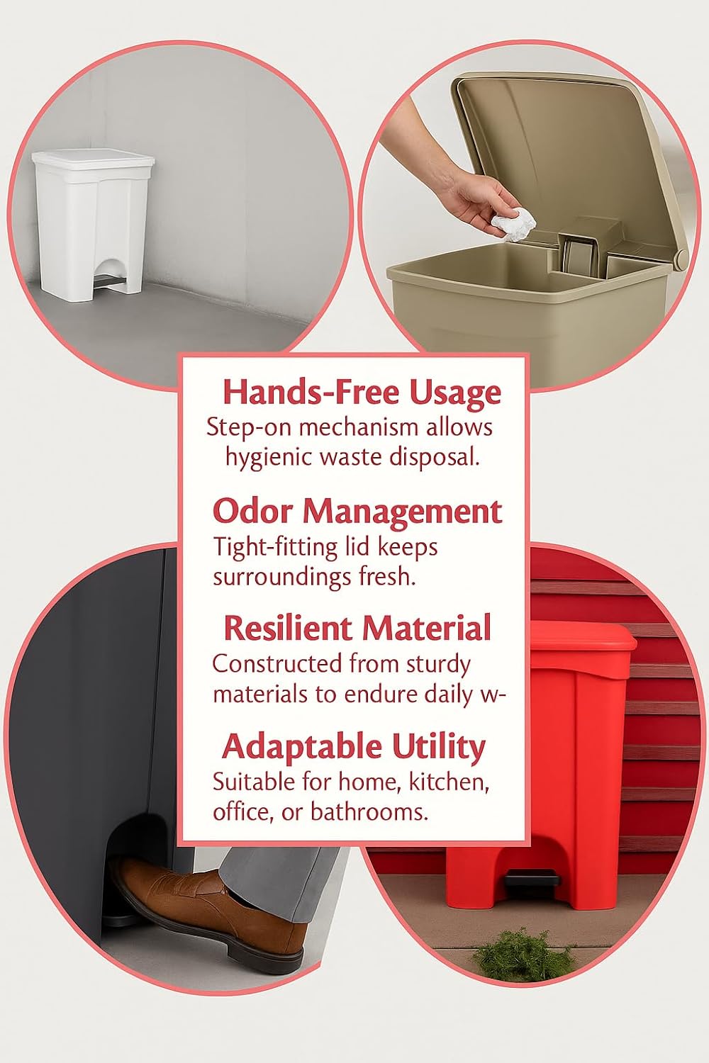 PRO&Family Step-On Trash Can with Lid, Plastic Waste Bin, Foot Pedal Operation (Biege, 18 Gallon)