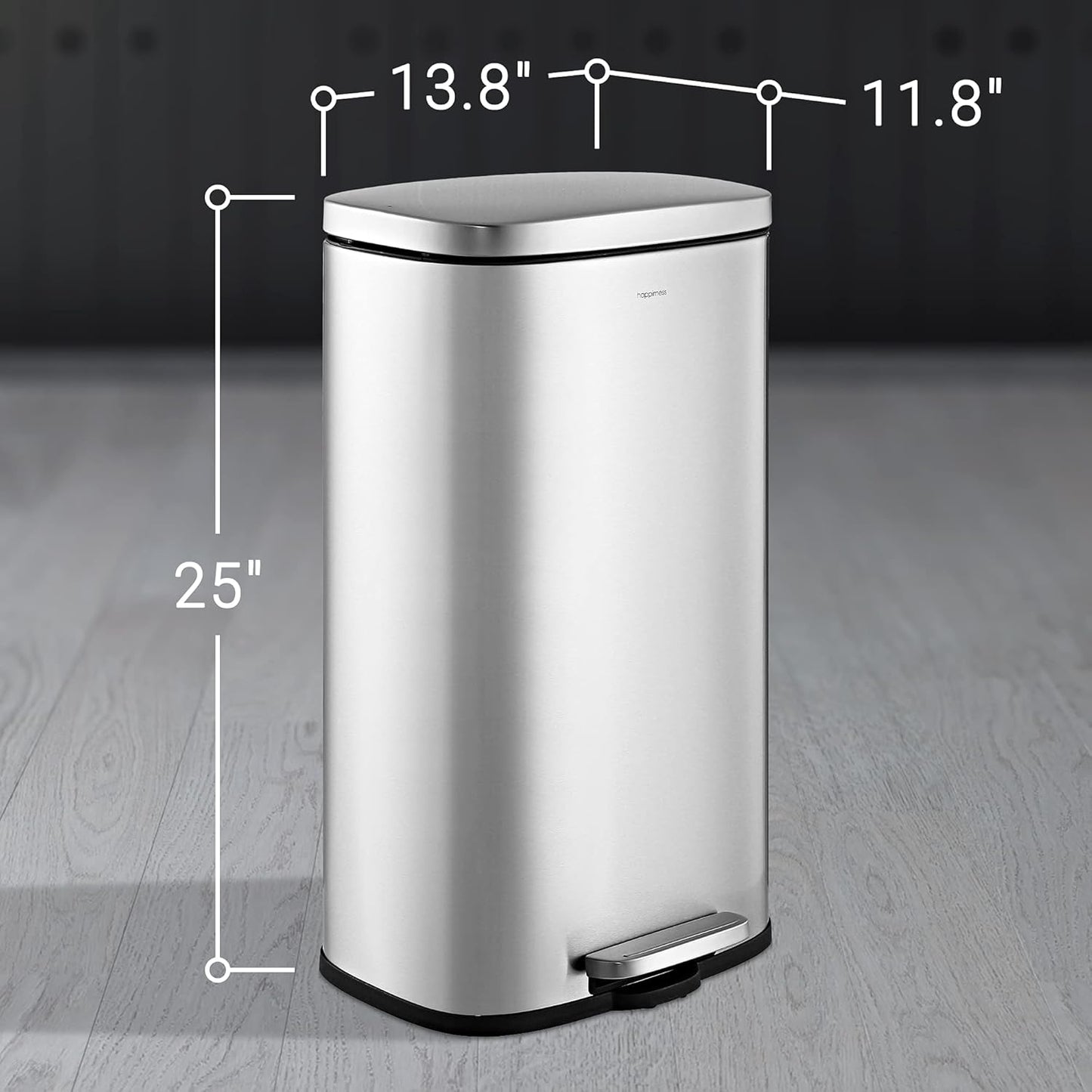 happimess HPM1011A Curtis 8-Gallon Step-Open Trash Can with Soft-Close Lid, Modern, Minimalistic, Fingerprint Proof for Home, Kitchen, Laundry Room, Office, Bedroom, Bathroom, Chrome