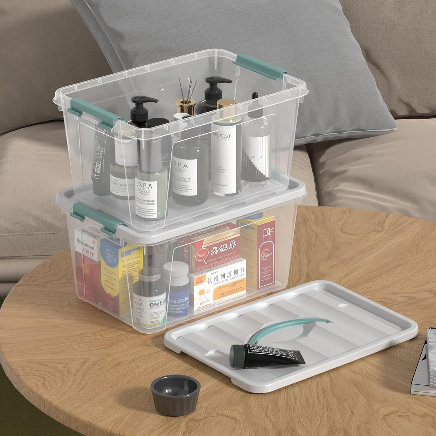 Zopnny 14 Quart Plastic Lidded Storage Bin with Handle, Clear Latching Box with White Lid, 6 Packs