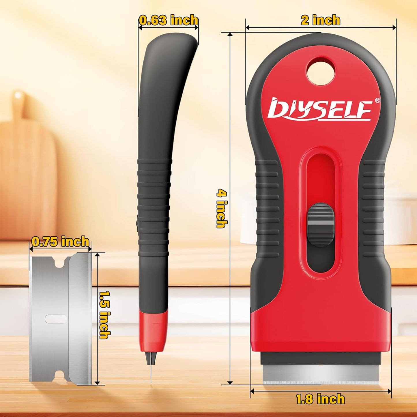 DIYSELF 2 Pack Razor Blade Scraper, Extra 10 PCS Mental Razor Blades Refills, High-Efficiency Razor Scraper, Razor Blade Scraper Tool for Cleaning, Durable Glass Scraper for Cooktop, Kitchen, Oven