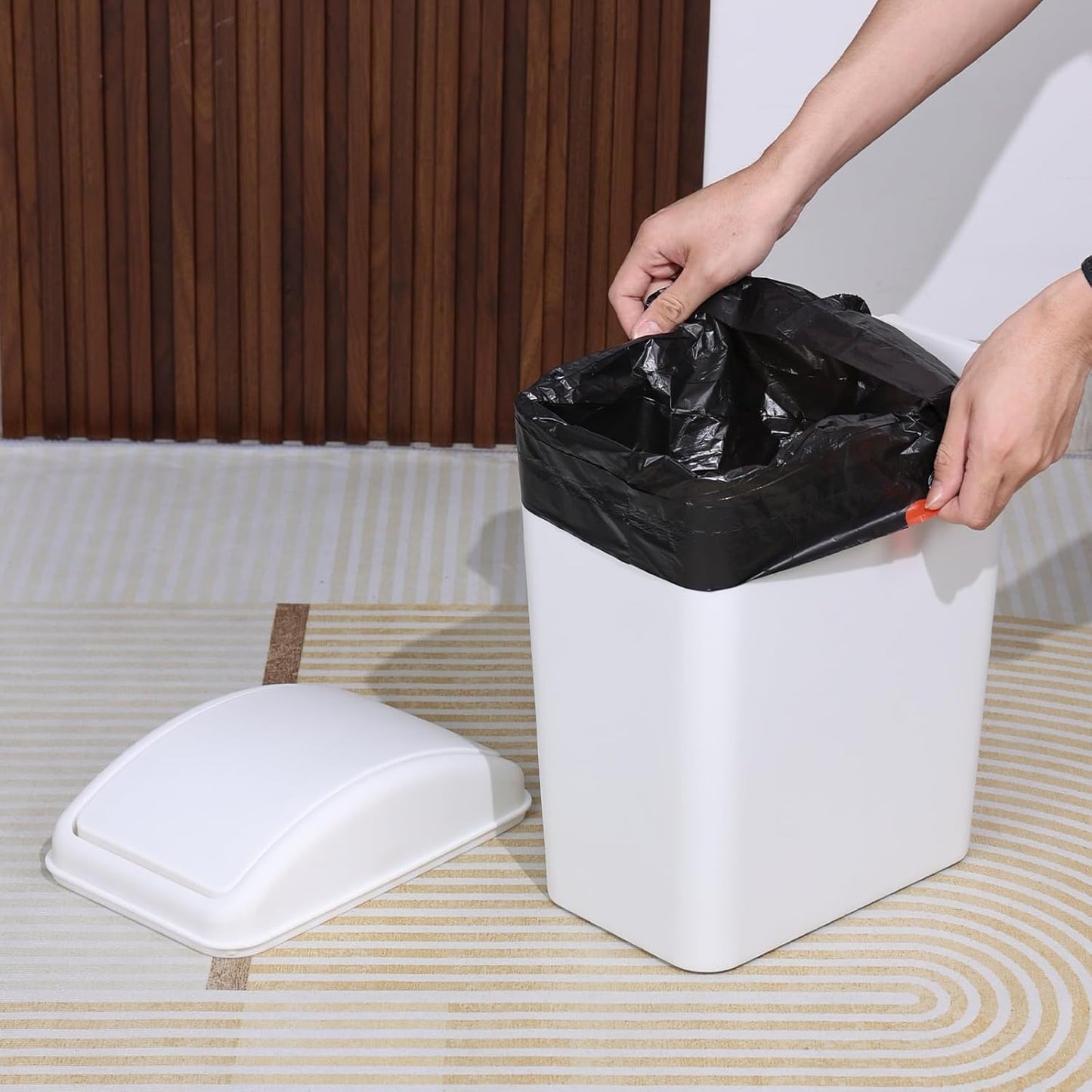4.5 Gallon Plastic Swing Top Garbage Can, Swing Lid Trash Bins, White, 3-Pack