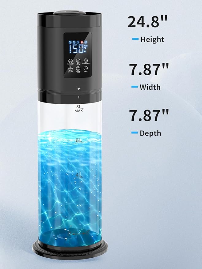 8L Humidifiers for Bedroom, 30dB Quiet, 500ft² Coverage, 60H Runtime, Top Fill, 3-in-1 Humidifier Large Room & Essential Oil Diffuser & Ambient Light, Sleep Mode, 16H Timer, Auto Shutoff Protection