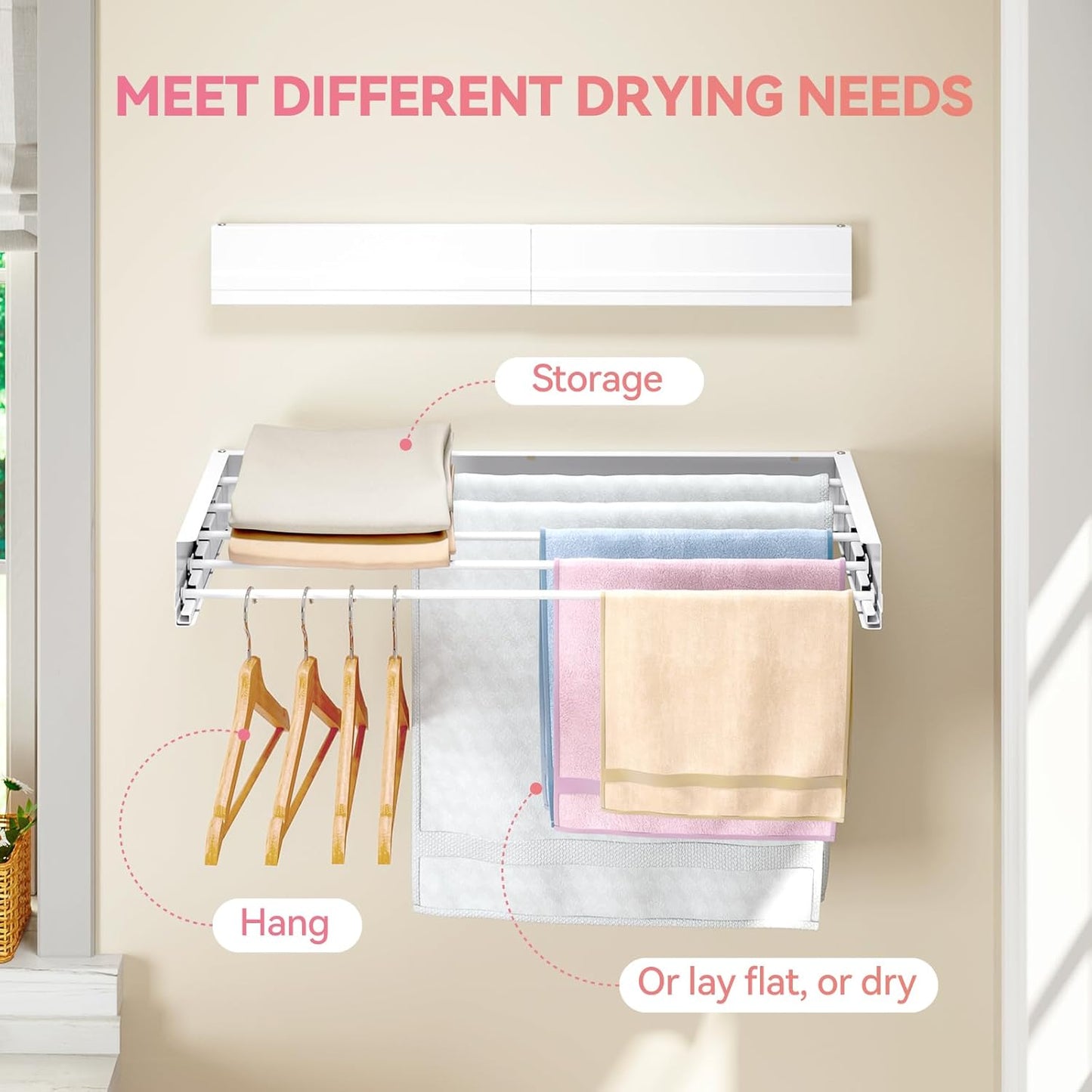 APEXCHASER Wall Mounted Clothes Drying Rack, Laundry Drying Rack Retractable, Towel Racks for Bathroom Balcony Laundry Room Wall Mounted, Foldable Drying Rack for Clothing, 31.5", White