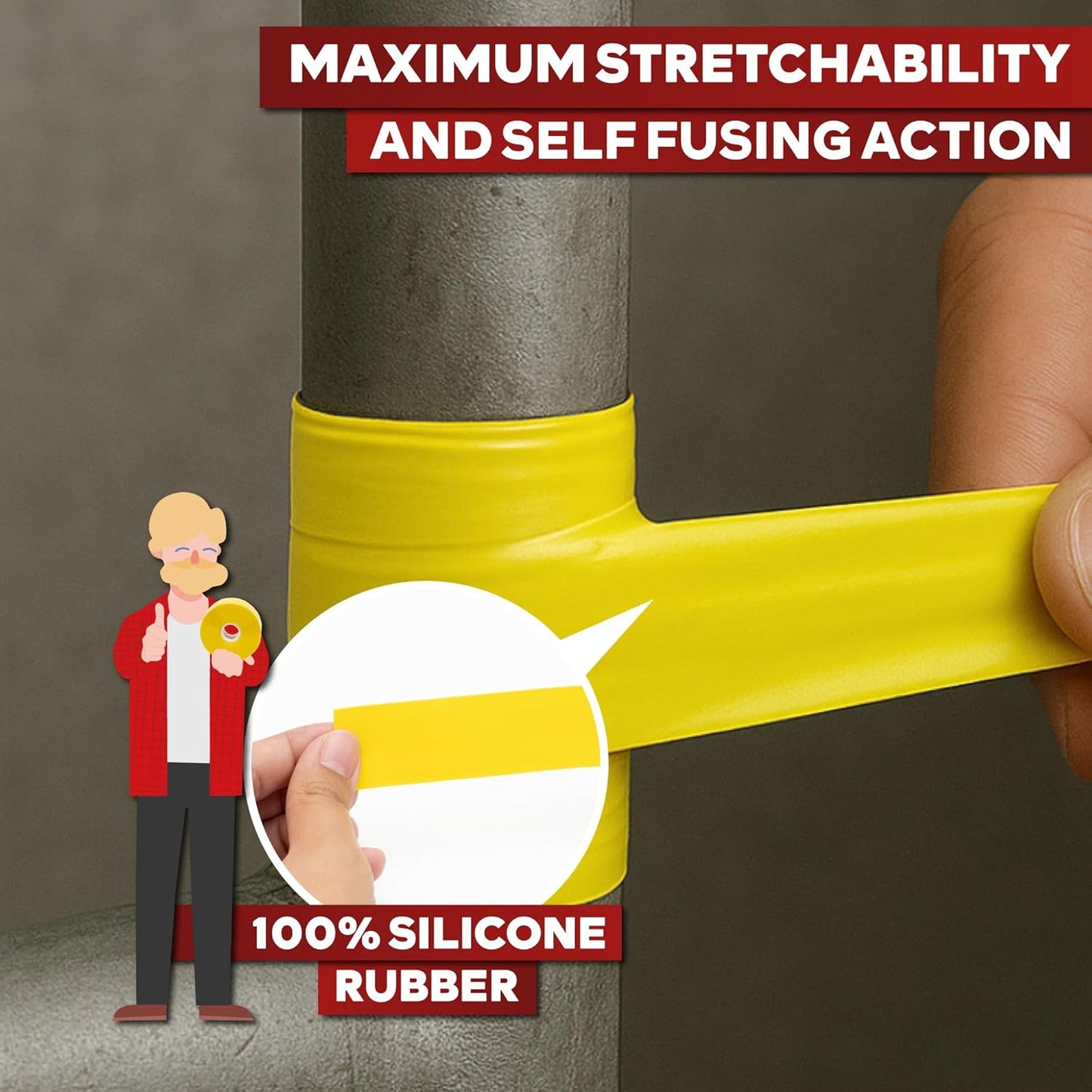 XFasten Self Fusing Silicone Tape Waterproof – 1" x 36 Feet Yellow, Self Amalgamating Tape, Silicone Rubber for Plumbing, Sealing Pipes, Hose Repair, Outdoor Coax and Electrical Cables – Weatherproof