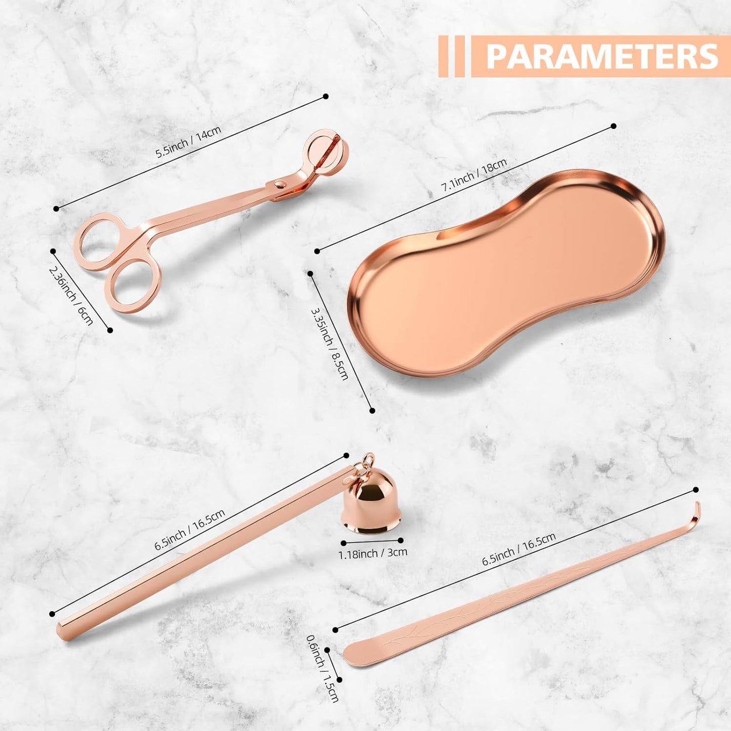 PATOISE 4 in 1 Candle Accessory Set, Candle Wick Trimmer Cutter Mini, Candle Snuffer, Candle Wick Dipper, Tray Holder in Gift Package for Candle Aromatherapy Lovers(4PCS Rose Gold)