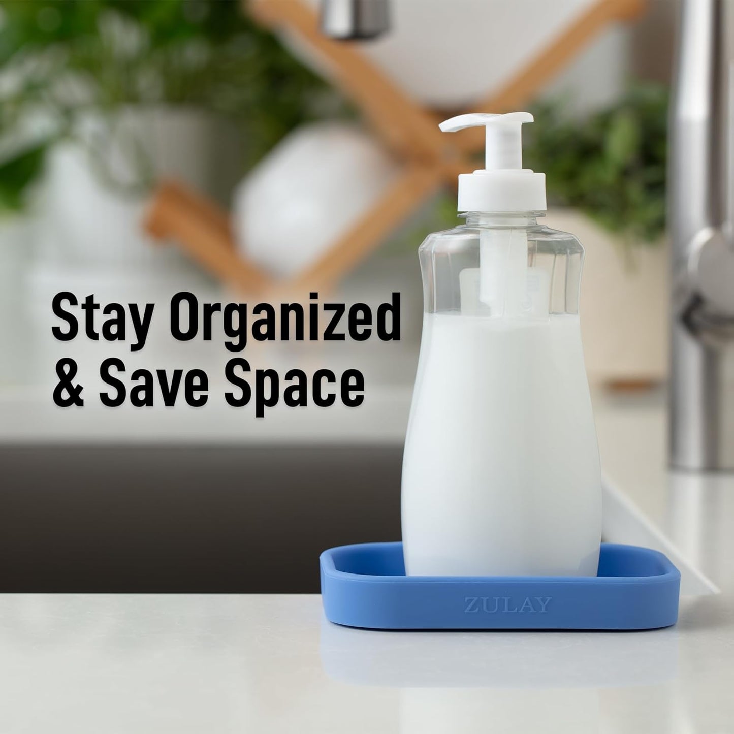 Zulay Kitchen Small Silicone Sponge Holder (4.9x3.3”) – Space-Saving Sink Organizer Tray for Sponge, Soap, Brush & More – Compact Non-Slip Dish for Kitchen & Bathroom (Provence Blue)