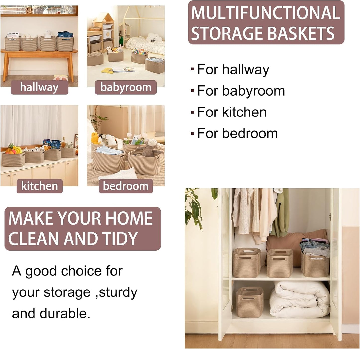 OIAHOMY 4 Pack Storage Baskets for Organizing, Cube Storage Bins for Shelves, Rectangle Storage Baskets With Handles, Woven Baskets for Storage, 12.7''Lx9''Wx7.8''H, Yellow