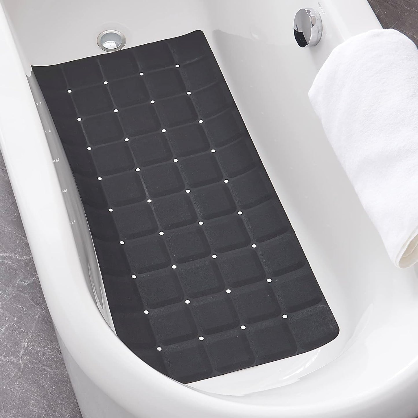 Foldable Silicone Bathtub Mat: Jumbo Size Heavy Duty Safety Bath Mat for Tub Without Suction Cups Non Slip Bath & Shower Mat for Textured, Reglazed, Refinished Tub (Black, 35.8 x 17.7)