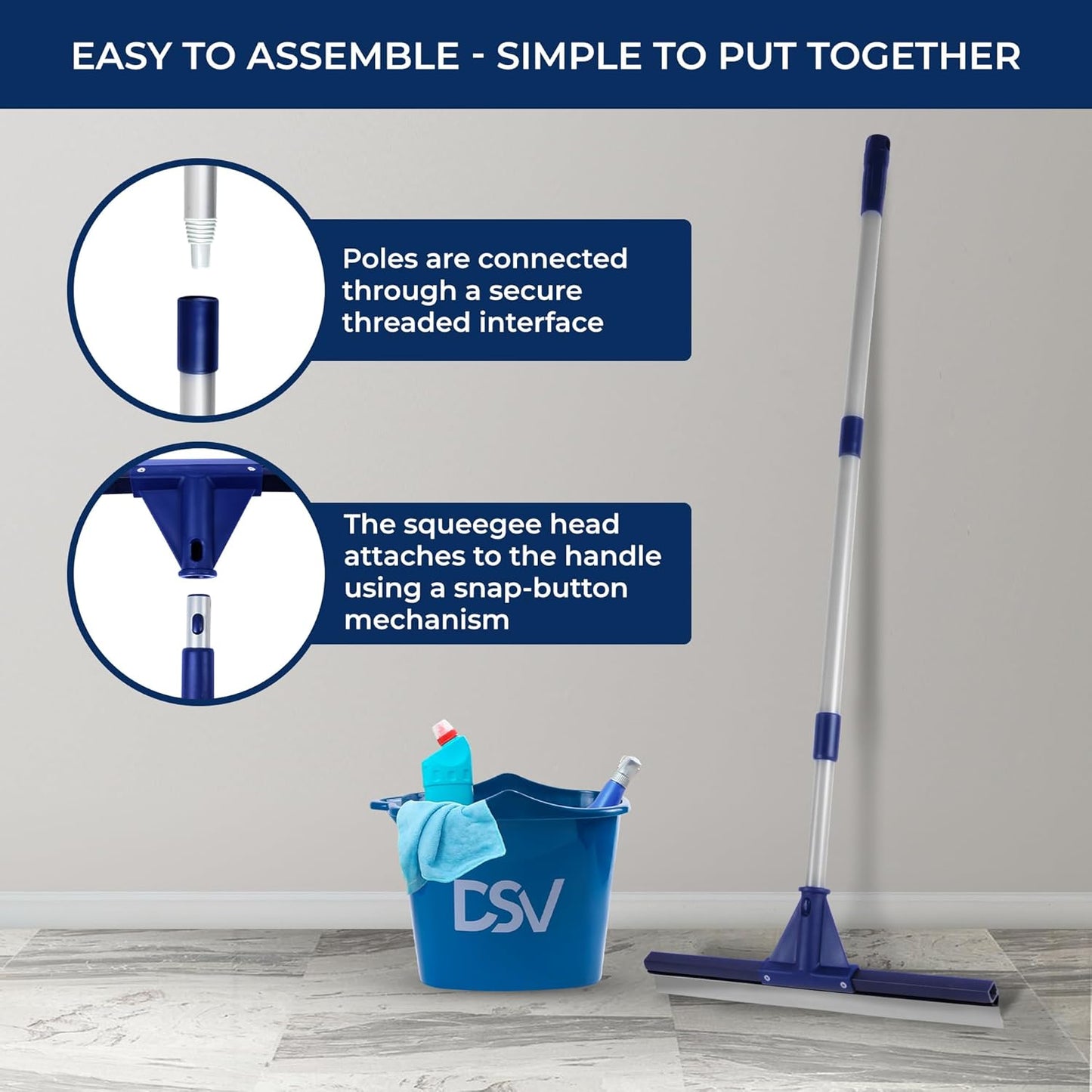 DSV Standard Floor Squeegee for Concrete Floor, 17.5" Large Floor Squeegee Broom for Floor, Heavy Duty Floor Squeegee for Tile Floor with 62" Handle for Garage, Deck, Bathroom, Window, Glass