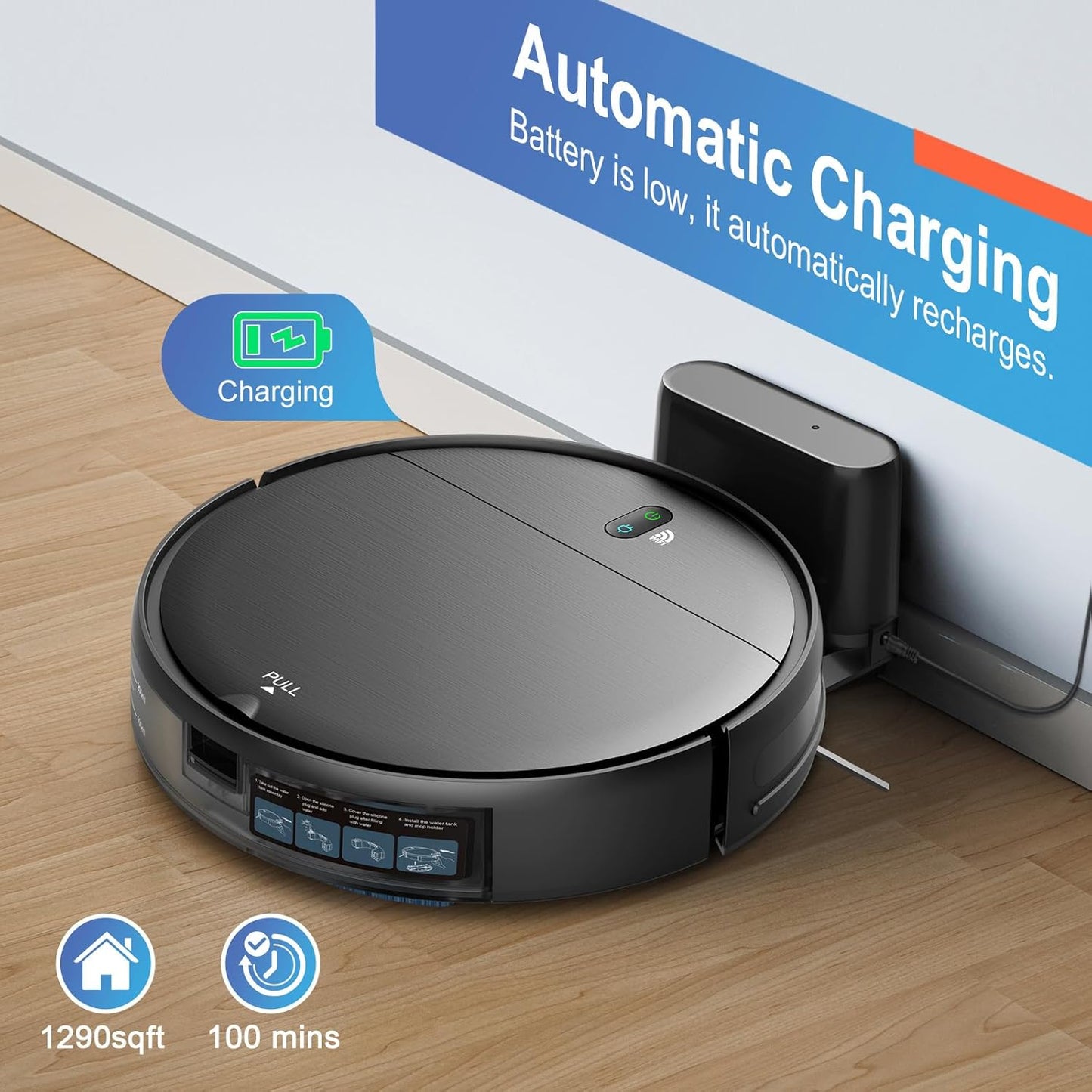 Robot Vacuum and Mop Combo, 2 in 1 Robotic Vacuum Cleaner with Schedule, App/Alexa/Voice Control, Slim 2.87", Self-Charging, 2300 Pa Suction & Long Runtime, Ideal for Hard Floor, Pet Hair, Carpet