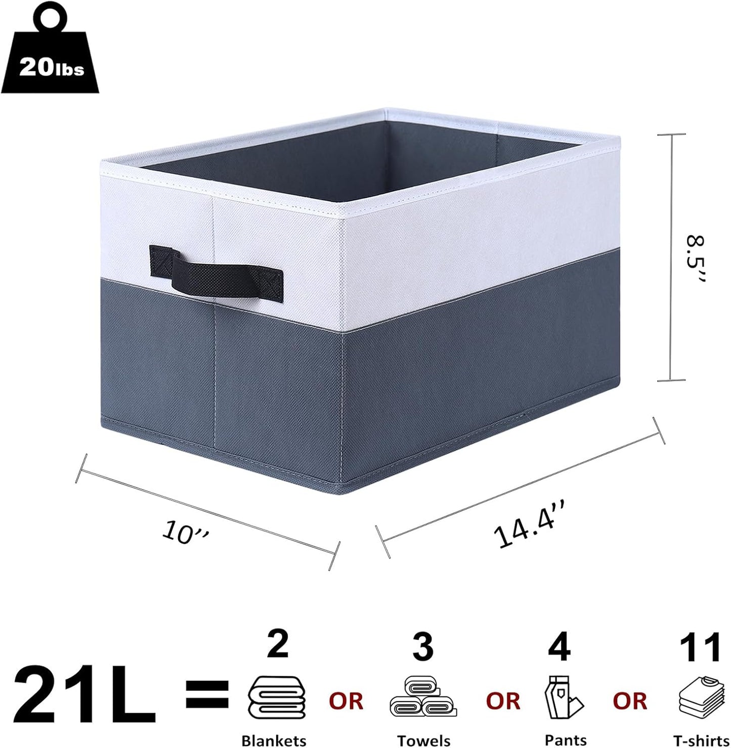 WUIKE Storage Baskets for Shelves, Fabric Closet Storage Bins with Handles, Foldable Clothes Organizer Bins for Bedroom, Nusery, Gray & White, Large, 3-Pack