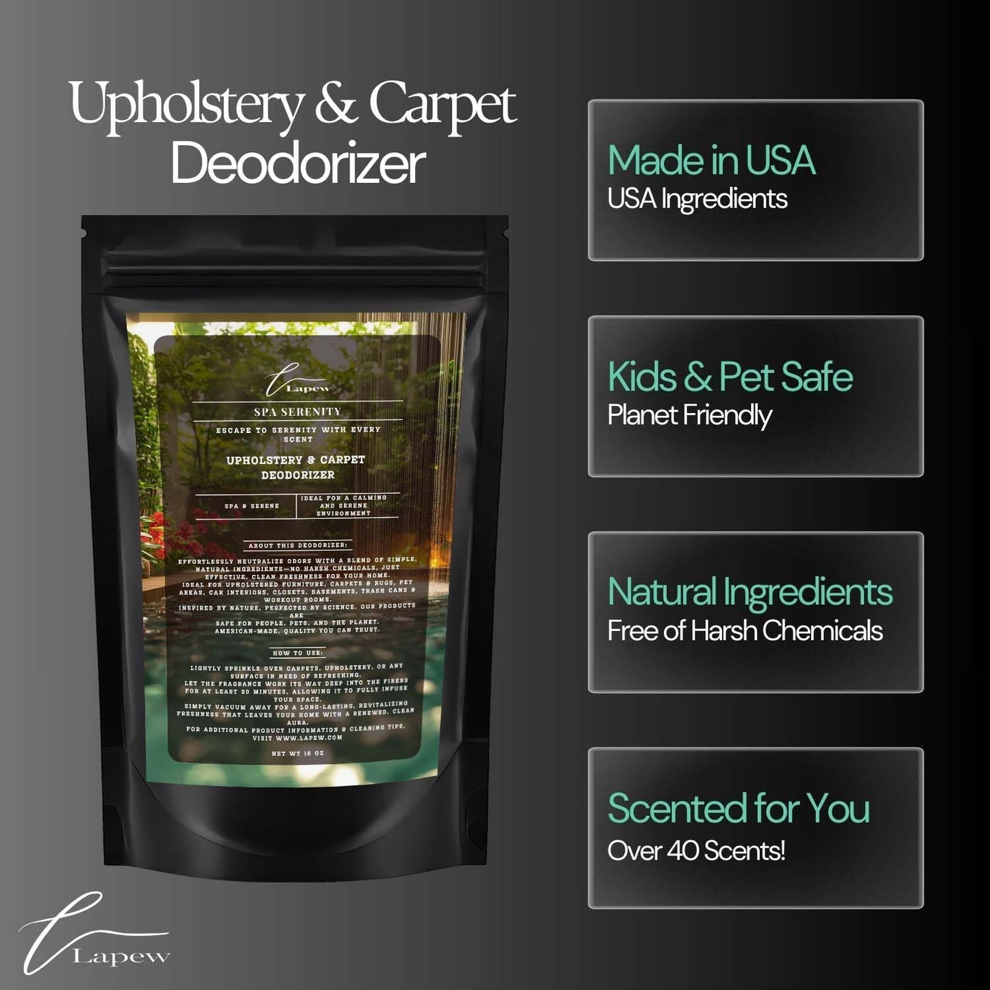 Spa Serenity Carpet Freshener Powder 16 oz | Powerful Odor Eliminator for Home | Upholstery Deodorizer | Carpet Deodorizer | Pet Urine | Cat Litter Box