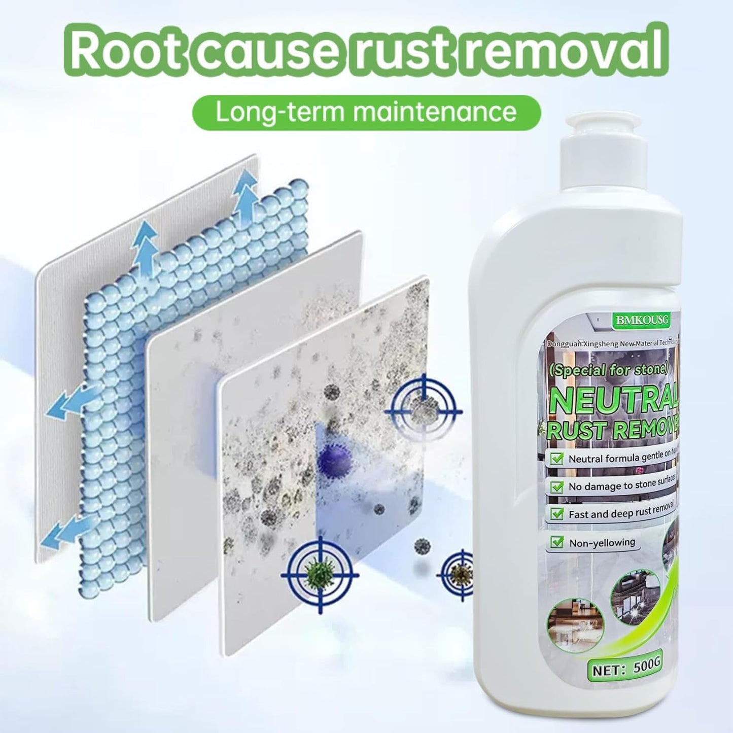 500ml Rust Stain Remover Neutral Metal Cleaner Marble Rust Remover - Powerful and Effective in Removing Rust and Stains From Marble, Granite, Tile, and Metal