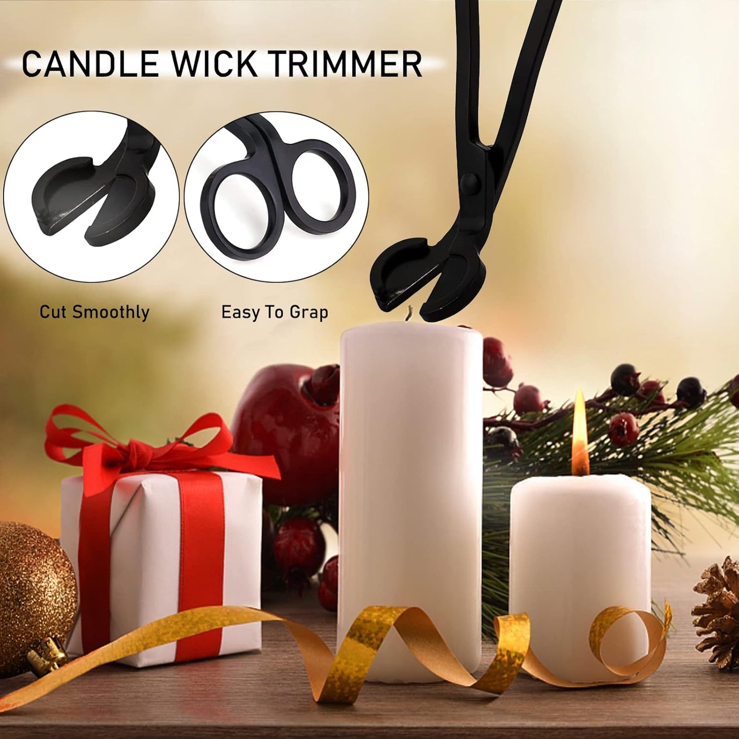 5IN1 Candle Accessory Set, Candle Wick Trimmer Cutter, Candle Snuffer & Candle Wick Dipper,Electric Lighter,Storage Tray Plat & Bag for Aromatherapy Candle Lover (Black)