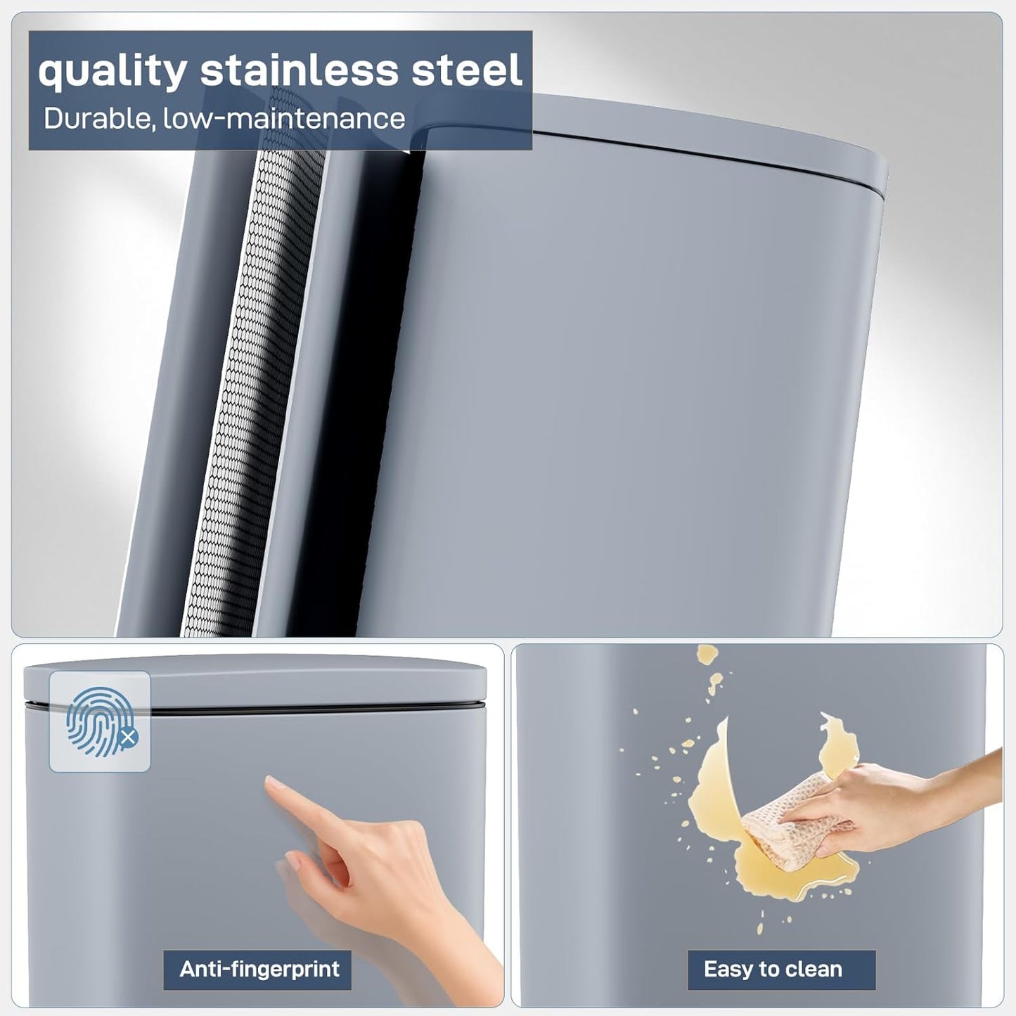 Arlopu 8/13.2 Gallon Step Trash Can, Stainless Steel Garbage Bin, Soft-Close Rubbish Bin with Removable Plastic Inner Bucket, Fingerprint-Proof, Lid Dustbin, Suit for Kitchen Home (Haze Blue, 50L)