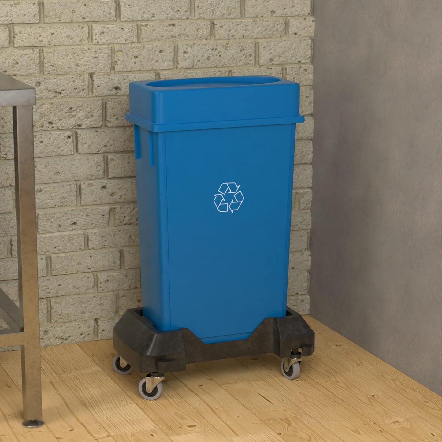 23 Gallon Blue Recycle Slim Jim Trash Can with Drop Shot Lid and Dolly