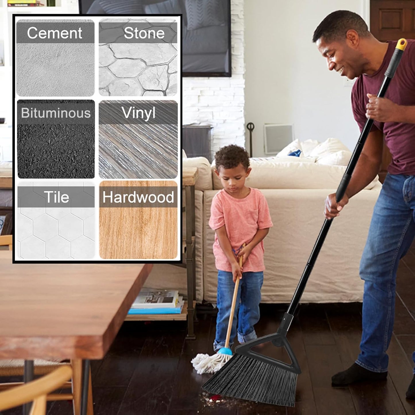 Heavy Duty Commercial Broom, 3 Pack Upgraded Angle Brooms for Sweeping Outdoor and Indoor, Perfect Black Brooms of House, Kitchen, Garage, Courtyard, Concrete