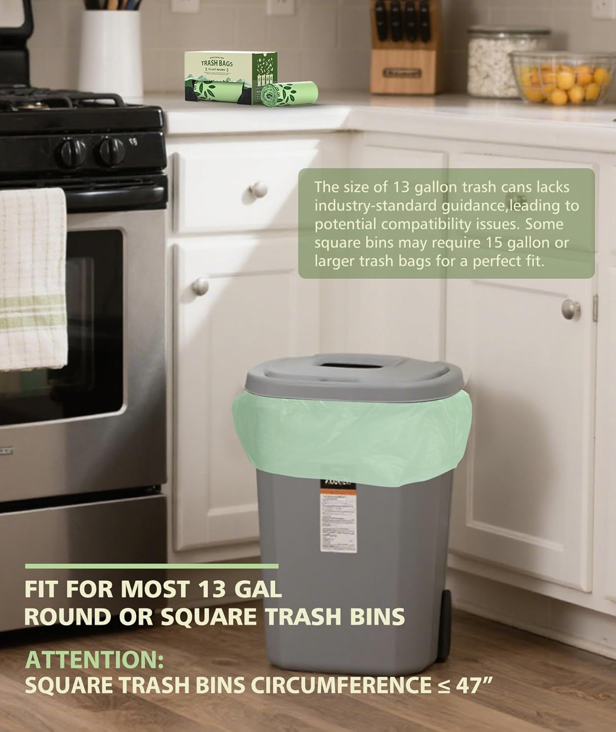 Large Compostable Trash Bags 13 gallon 60 Packs, AYOTEE Biodegradable Trash Bag 13 gallon,Compost bags,Thicked Tall kitchen Garbage Bag Unscented