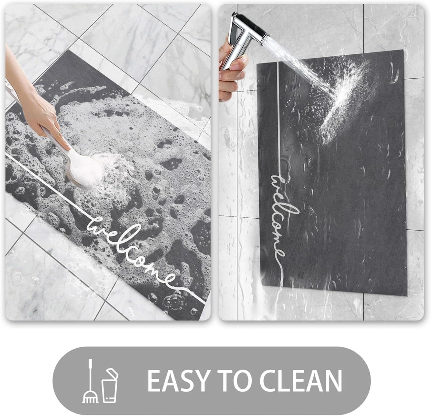 Welcome Mat Indoor, Ultra Thin Door Mat, 1/10 in Thin Door Mats for Inside Entry, Non-Slip Rubber Backing, Washable Doormat, Fade Resistant, Absorbent, Low Profile Dirt Trapper, 35"X24",Grey