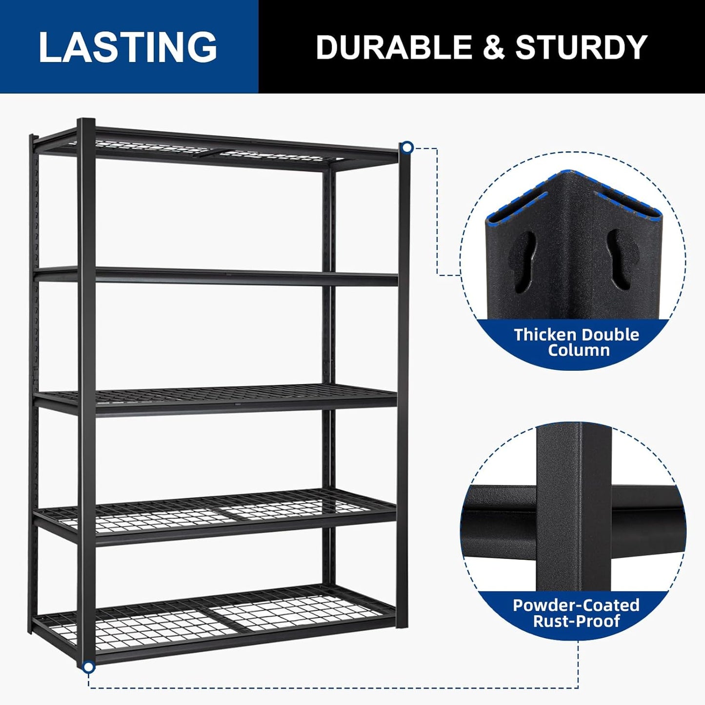 BILT HARD Garage Shelving 3000 LBS 36" W x 18" D x 72" H, Heavy Duty 5-Tier Metal Shelving Units with Adjustable Shelf, Steel Wire Utility Storage Shelves