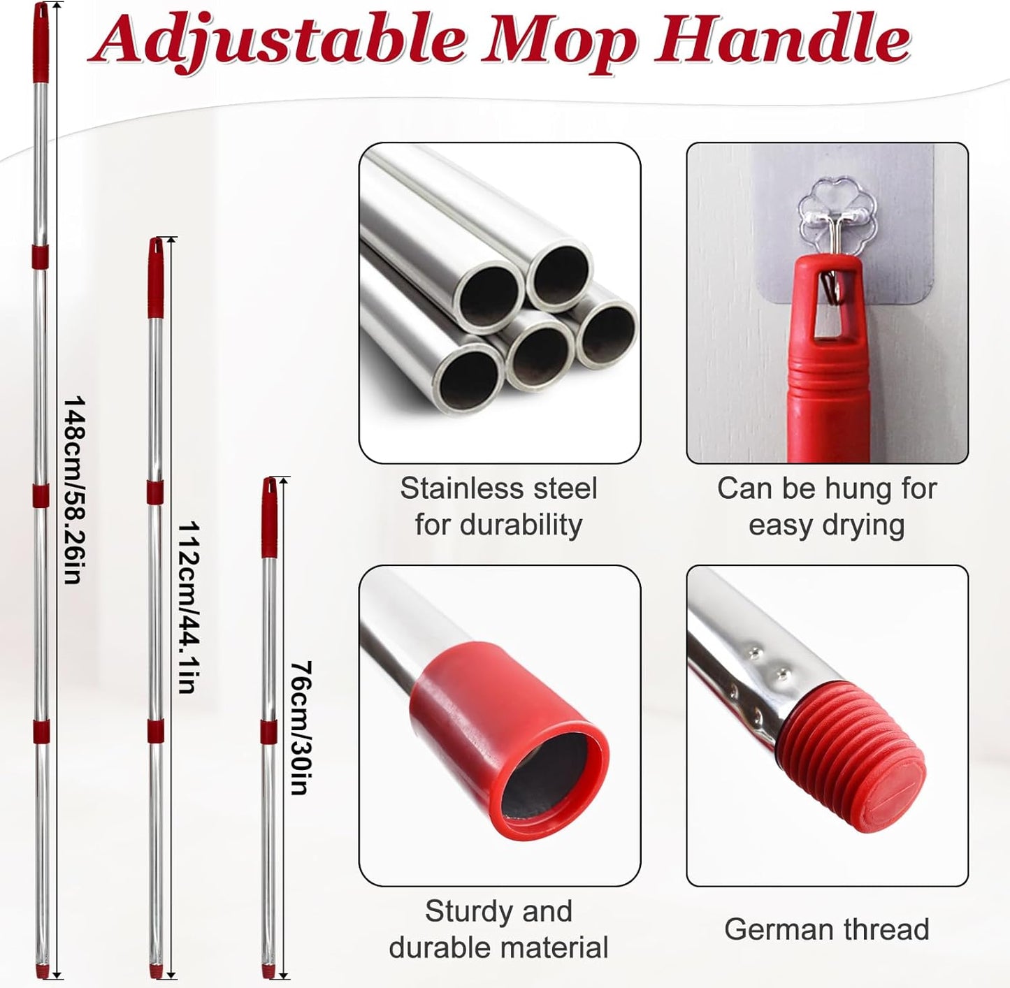 Spin Mop Handle,Mop Heads Replacements,Scrubber Mop Head and Mop Base Combo Set Compatible with Ocedar RinseClean 2-Tank Spin Mop,Mop Replace Head and Scrub Brush Set for Multi-Surface Hard Floor