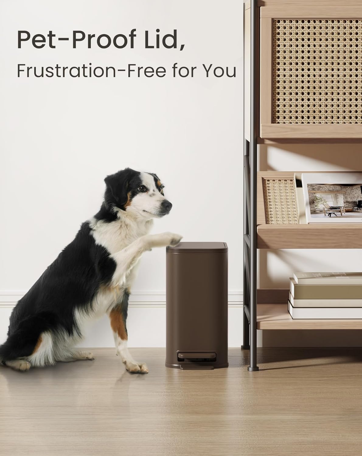 Cesun Small Bathroom Trash Can with Lid Soft Close, Step Pedal, 5 Liter / 1.3 Gallon Stainless Steel Garbage Can with Removable Inner Bucket, Waste Basket for Bathroom, Bedroom (Brown)