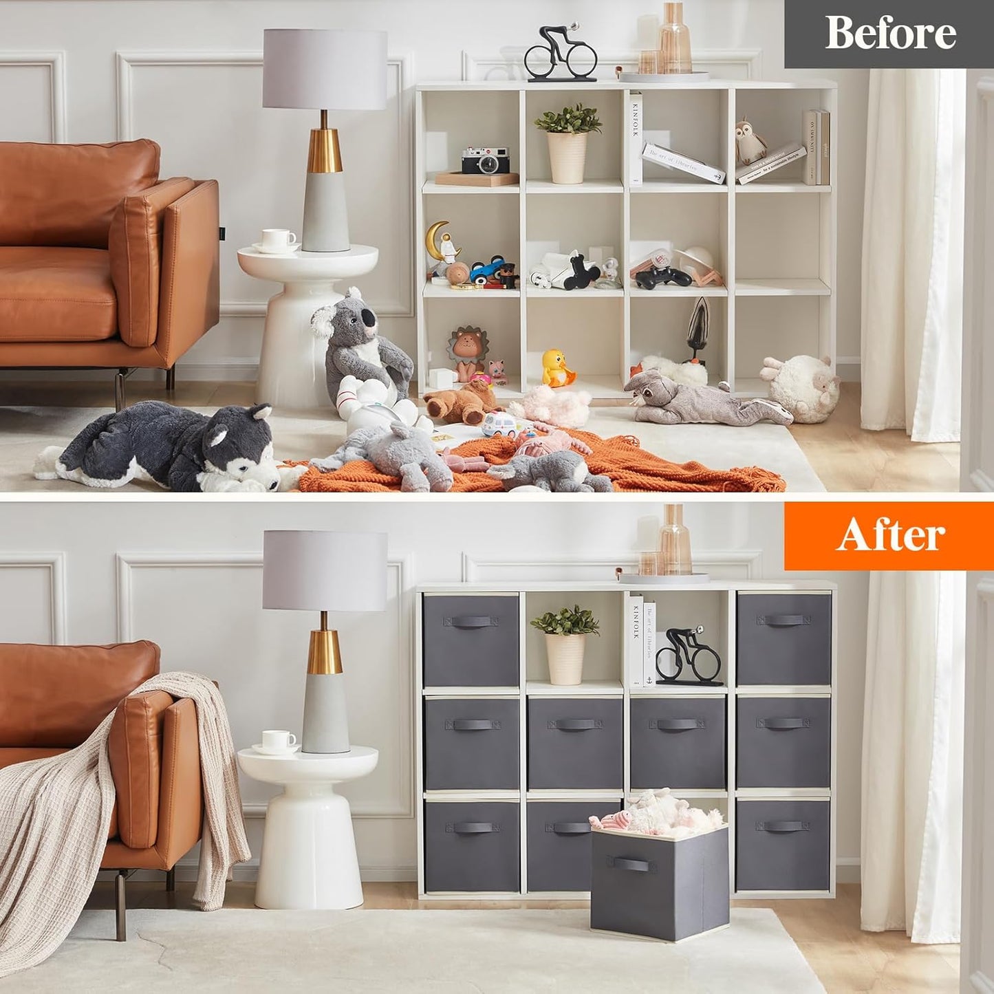 Lifewit Set of 10 Fabric Storage Cubes, Foldable Storage Box, Storage Box with Handles, Basket and Storage Boxes for Clothes, Toys, 33 x 33 x 33 cm, Grey