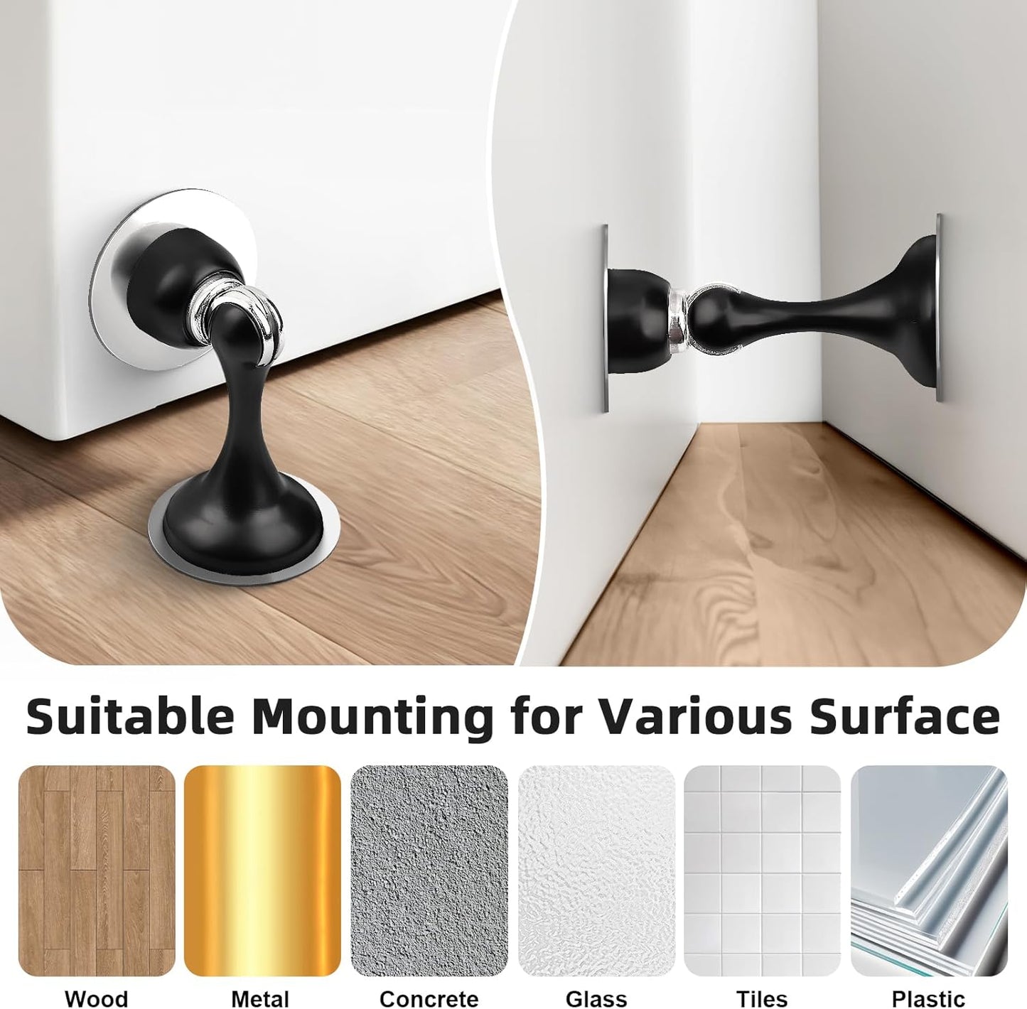 Probrico Black Magnetic Door Stoppers for Bottom of Door, Stainless Steel Magnet Door Catch Door Stop to Keep Door Open, Heavy Duty Door Holder, Wall and Floor Mounting, 1 Pack