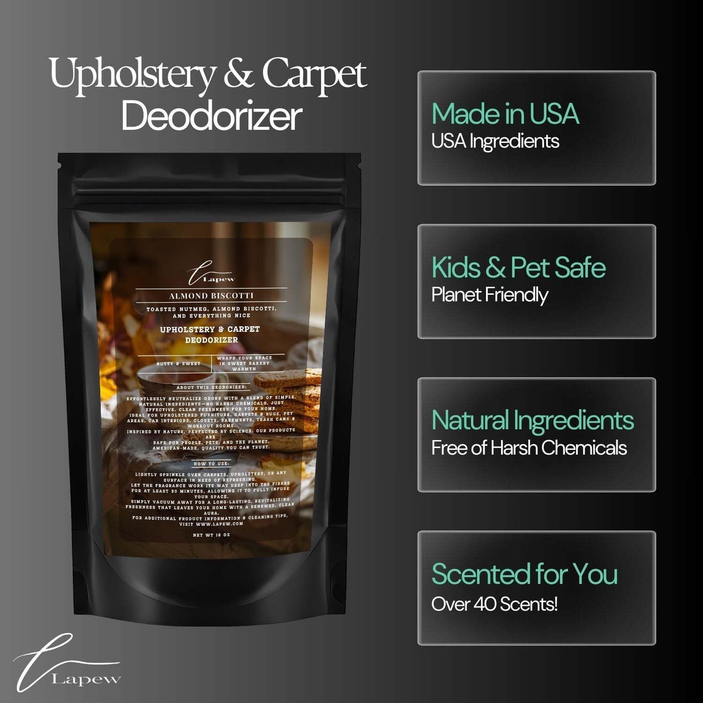 Almond Biscotti Carpet Freshener Powder: Powerful Odor Eliminator for Home, Upholstery Deodorizer, Carpet Deodorizer, Pet Urine, Cat Litter Box - Nutmeg & Spice Fragrance