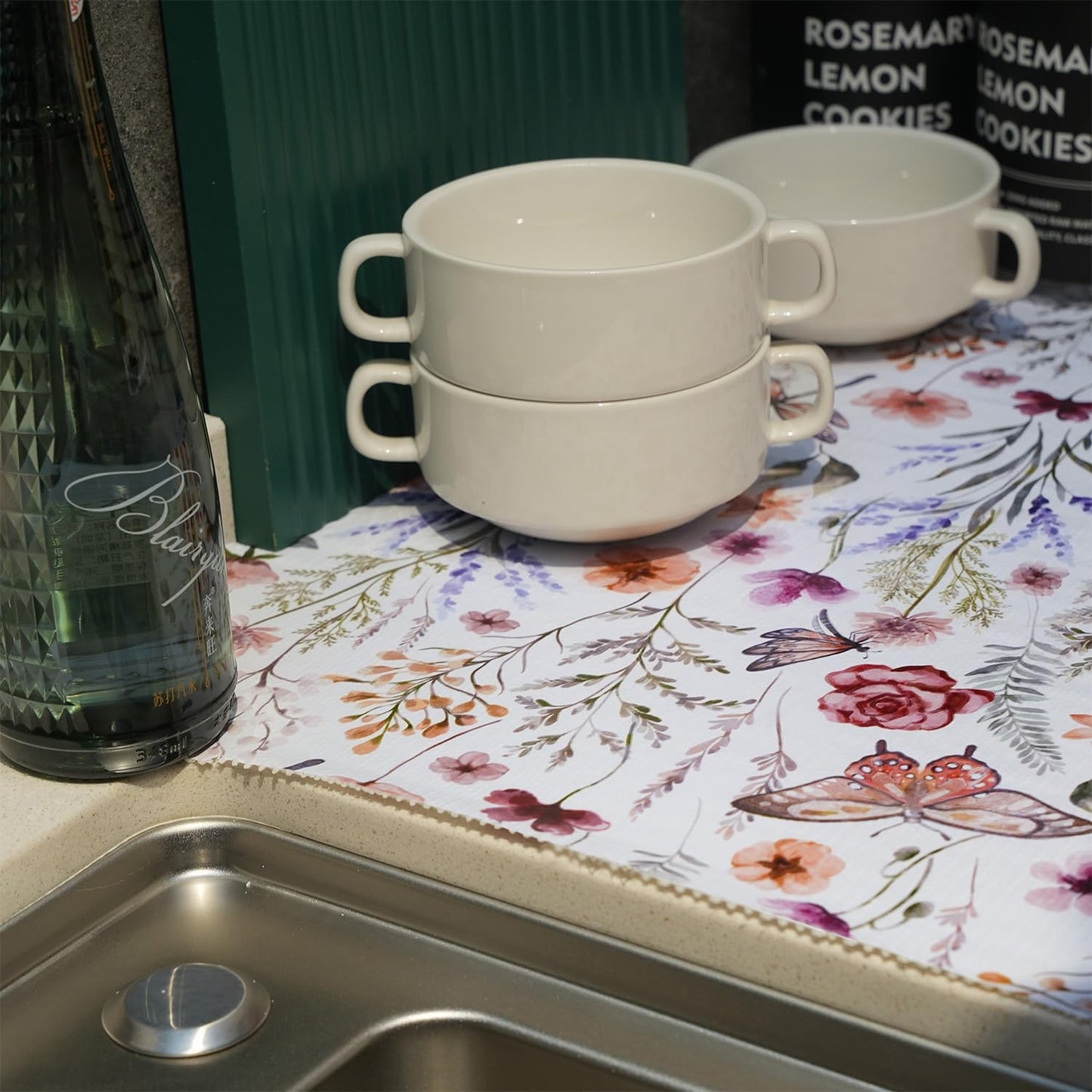 Floral Shelf and Drawer Liner for Kitchen Cabinets,12IN x 20FT Non-Adhesive and Strong Non-Slip Cabinet Drawer Liners for Kitchen Shelf, Waterproof Cupboard Liners,Easy to Clean