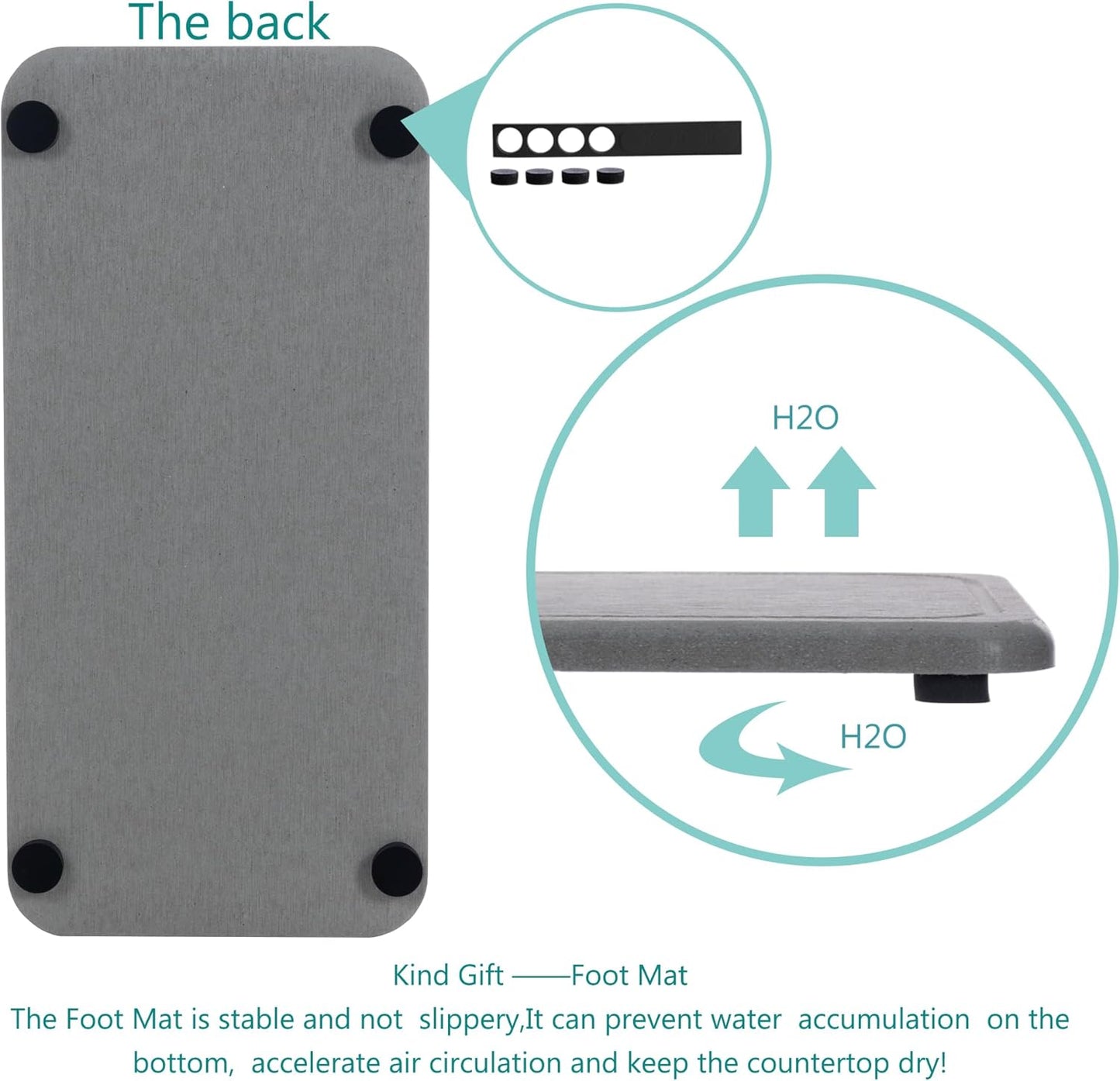 2 Pcs Water Absorbing Stone Trays, Kitchen/Bathroom Sink Soap Dish, Diatomite Tray Used for Hand Soap & Cosmetic Bottles in The Modern Home, 4" W x 8.3" L, Gray