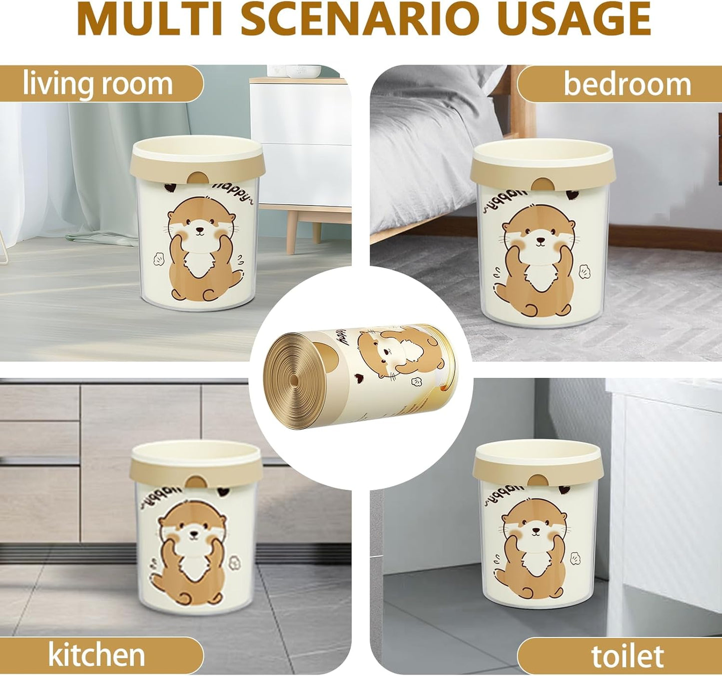 VOK 8 Gallon Trash Bags with Otters Printed, Drawstring Medium Garbage Bags, Tear-Resistant & Odor-Control Kitchen/Bathroom Trash Can Liners, Trash Bags 8 Gallon Drawstring with Secure Tie, 55 Counts