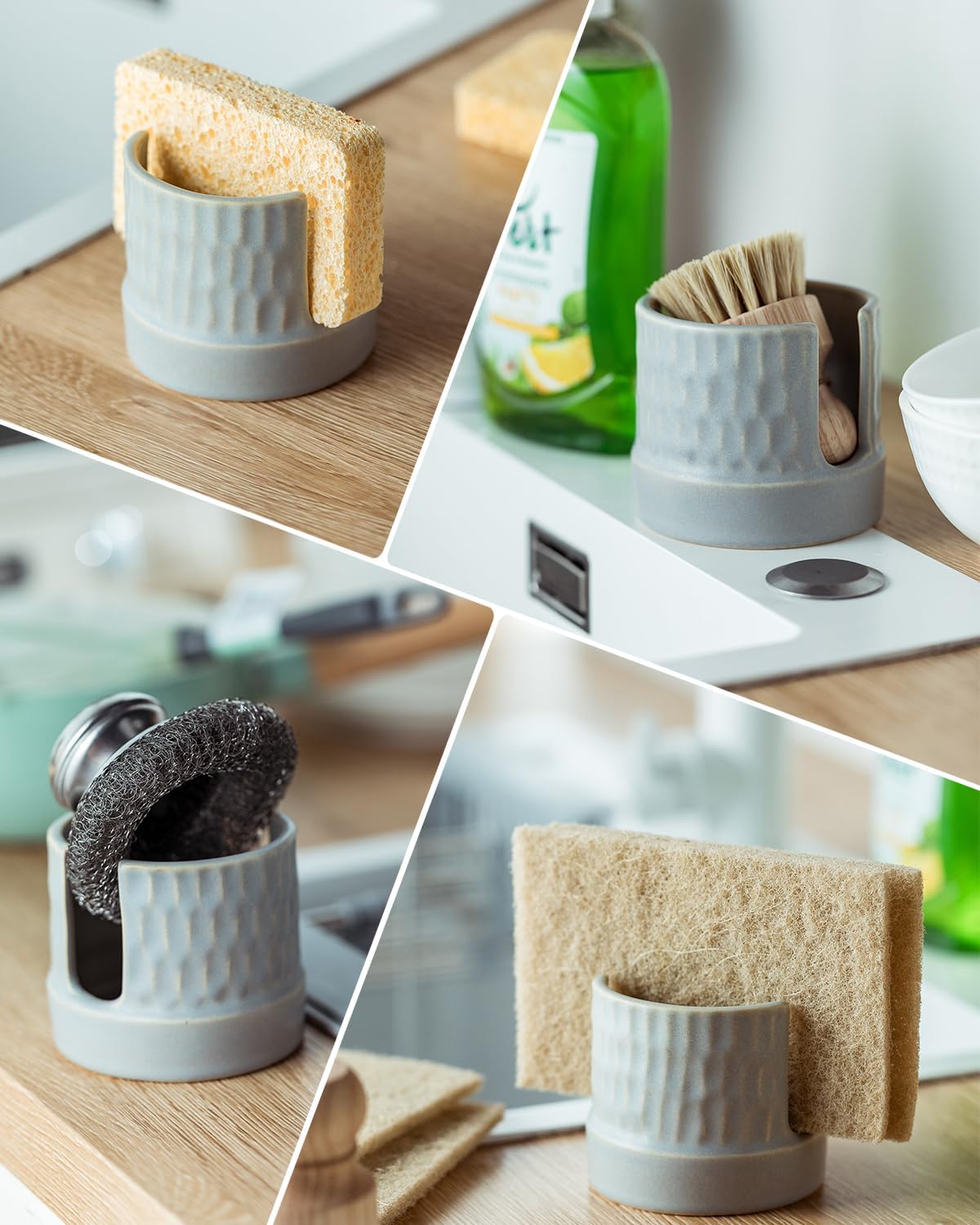 Sponge Holder for Kitchen Sink Counter, Dish Sponge Dish Rack Ceramic Brush Holder Farmhouse Kitchen Accessories for Scrub, Blue