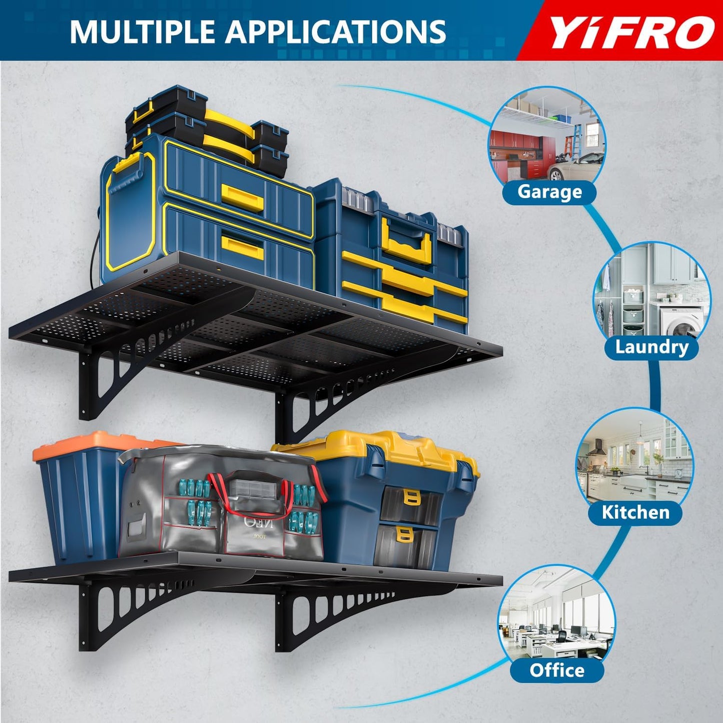 2-Pack 2x3ft Heavy Duty Garage Wall Shelving, 500 lbs Load Capacity, Garage Shelving Wall Mounted, Garage Storage Rack with Hooks, Black