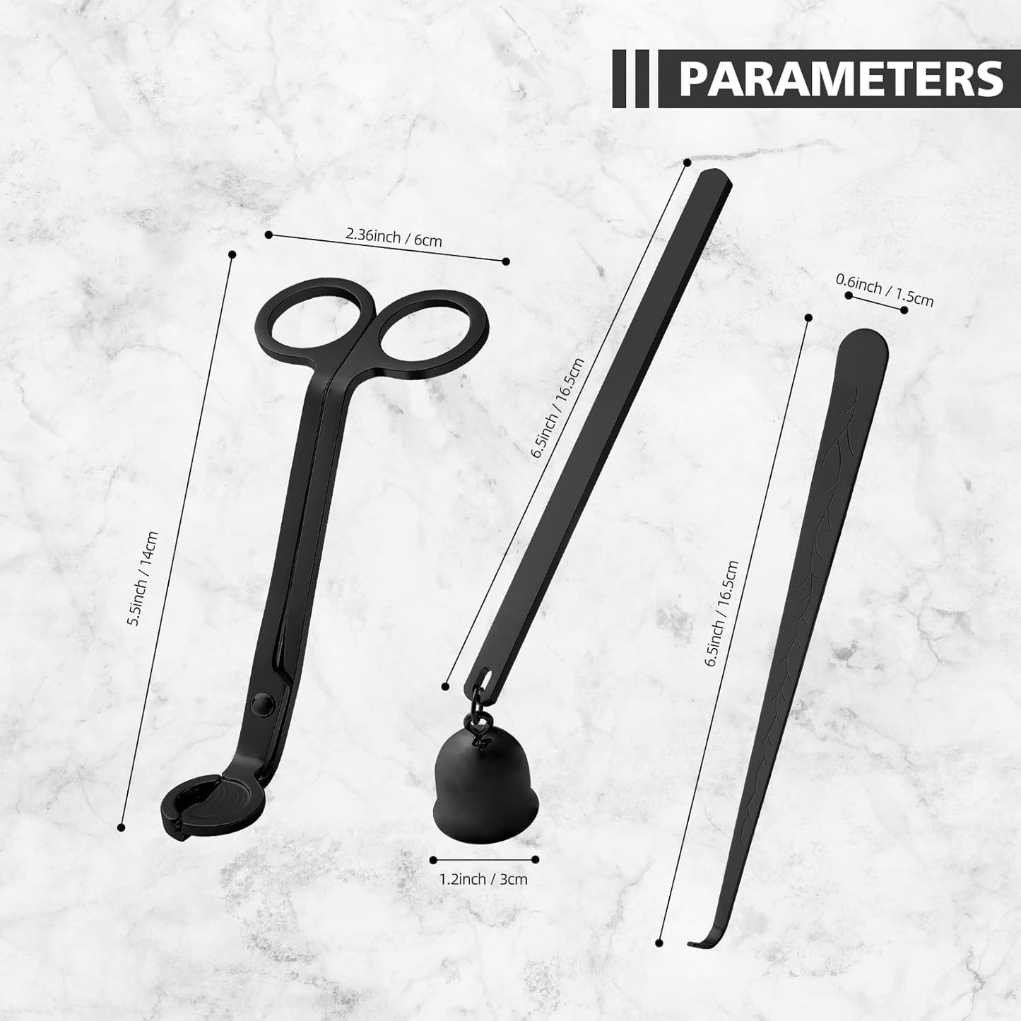 PATOISE 3 in 1 Candle Accessory Set, Candle Wick Trimmer Cutter, Candle Snuffer Mini, Candle Wick Dipper in Gift Package for Candle Aromatherapy Lovers(3PCS Black)