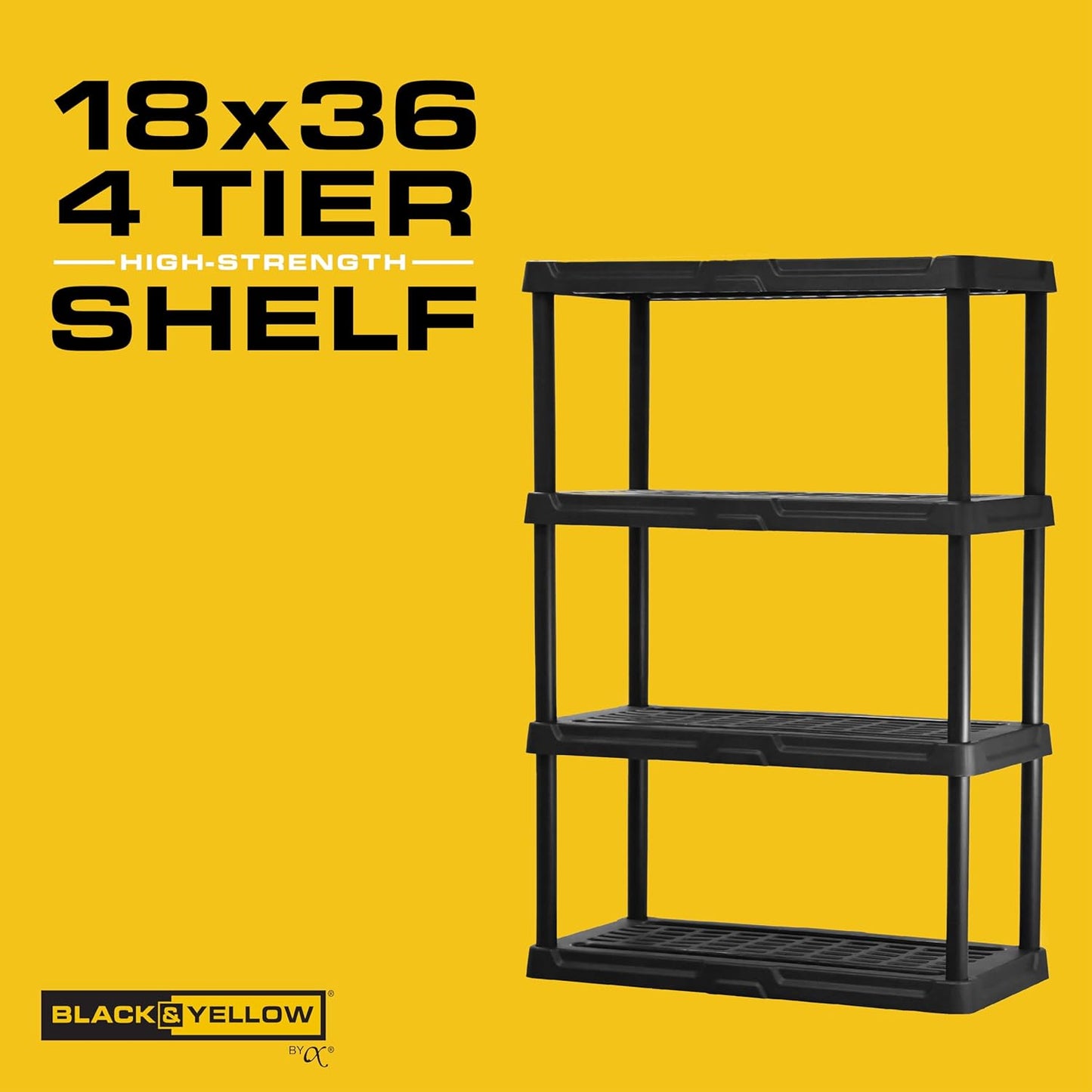 CX 4-Tier (53”H x 36”W x 18”D) Plastic Storage Shelving Unit (Black) 2 Pack, Heavy Duty, 150lbs Per Shelf Capacity, Indoor/Outdoor Storage Organization in Home, Garage, Office, Easy Assembly
