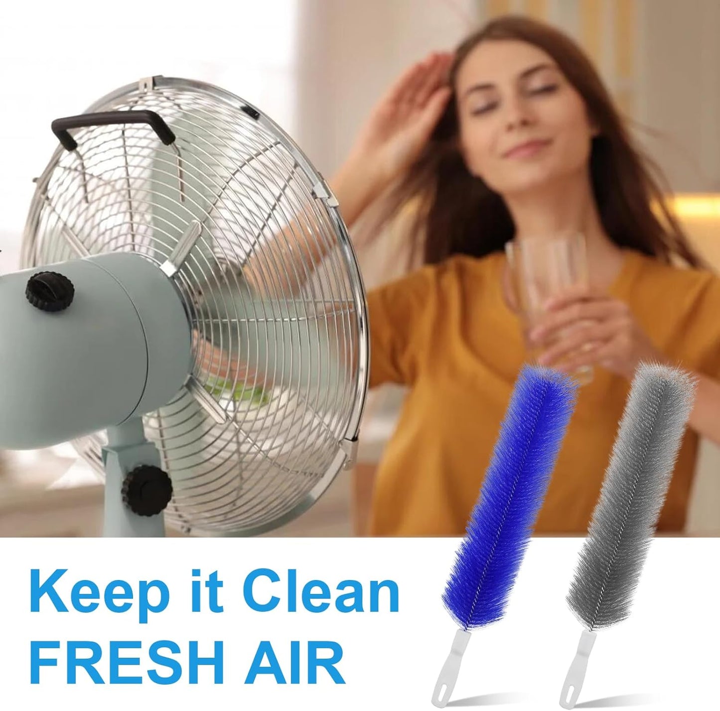 4 Pcs Cobweb Duster, Bendable Fan Cleaner Brushes Set Reusable, Plastic Microfiber Duster for Air Conditioning Shutters,Ceiling Fan, Blades, Curtains,Air Vents(Blue,Gray)